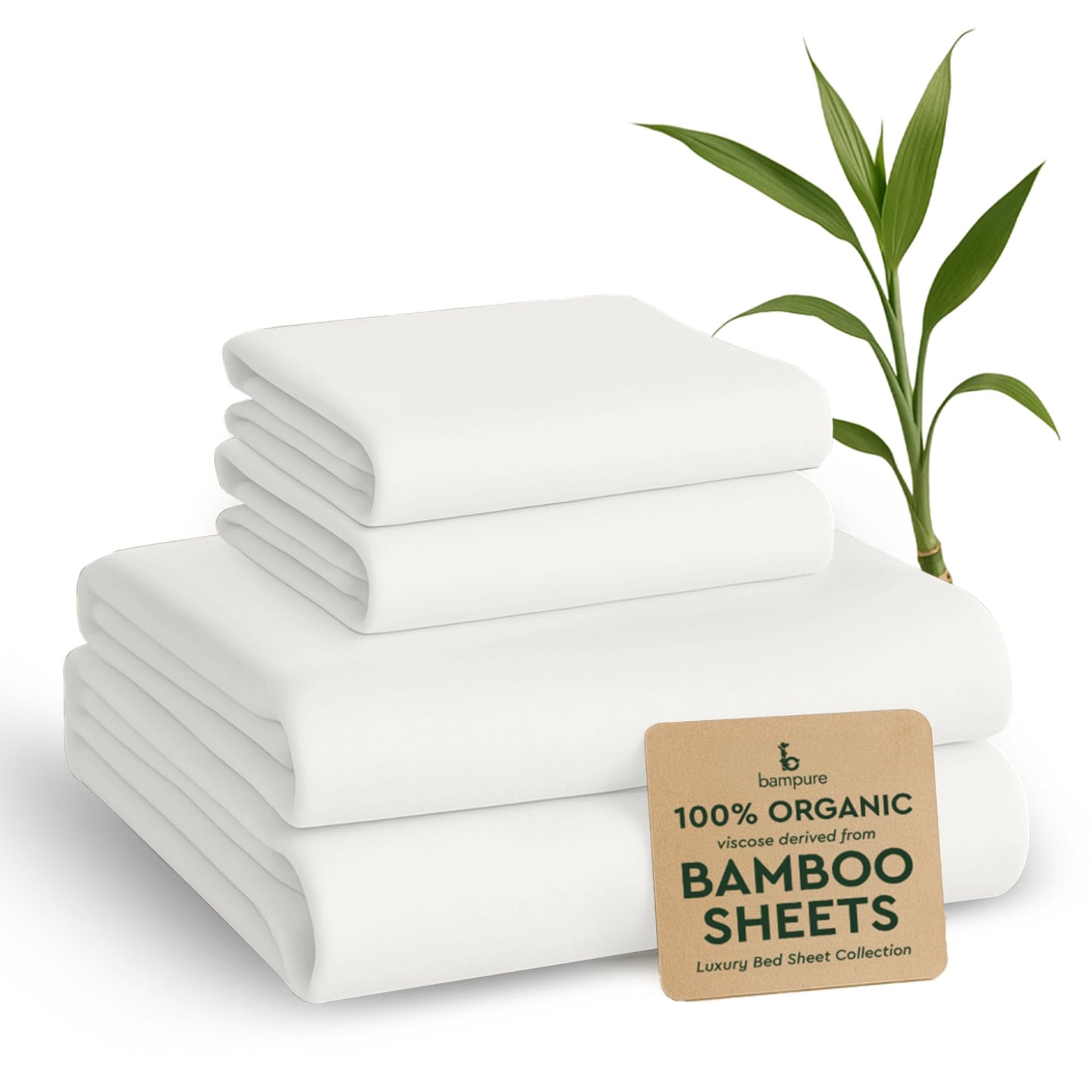 BAMPURE 100% Organic Bamboo Sheets Queen Set 4PC - Ultra Soft & Breathable Cooling Sheets for Hot Sleepers - Hotel Luxury Queen Sheets - Deep Pocket Queen Bed Sheets - Draps Queen (White)