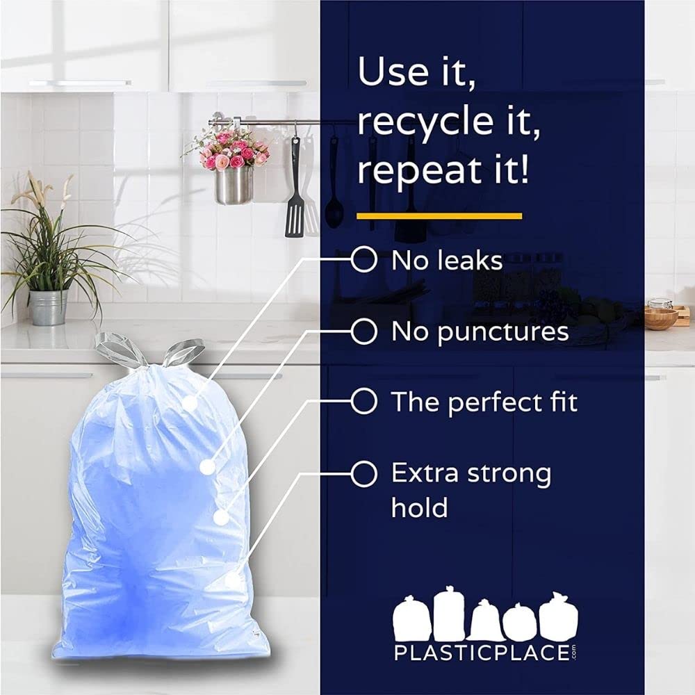Plasticplace Custom Fit Trash Bags │ simplehuman (x) Code D Compatible (200 Count) │ Tinted Blue Drawstring Garbage Liners 5.2 Gallon / 20 Liter │ 15.75" x 28"