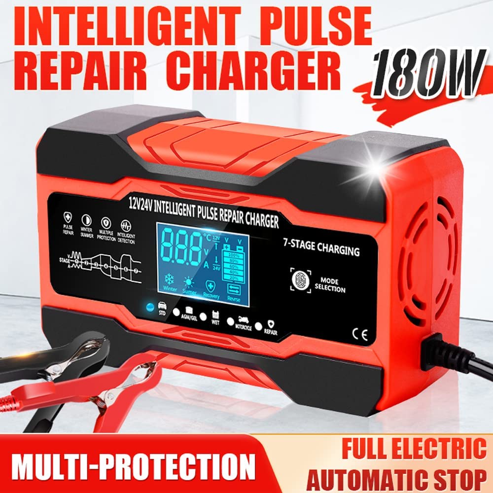 10-Amp 12V 24V Smart Car Battery Charger | Fully-Automatic Trickle Charger & Maintainer | Pulse Repair Desulfator for AGM Gel SLA Flooded Batteries