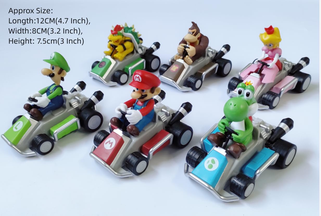 6Pcs Bigger Size Mari Bros Kart Pull Back Cars,Great Gifts for Fans, Collectors and Kids