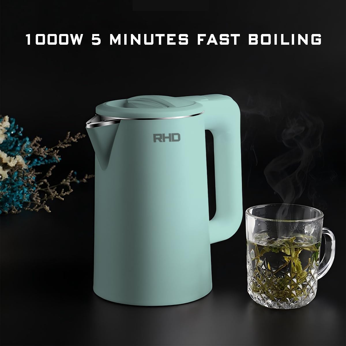 0.8L Small Electric Kettle for Boiling Water, Stainless Steel Travel Kettle, 1000W Fast Boiling Teapot, Boiling-Dry Protection, Automatic Shutdown, Green