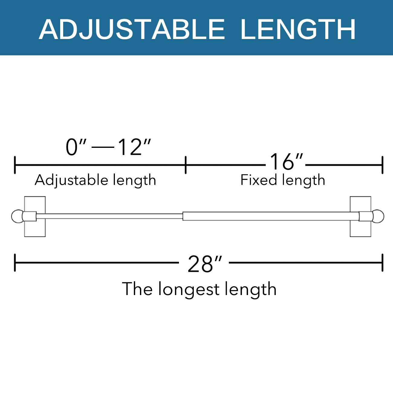 H.VERSAILTEX Widely-Used Adjustable Appliance Magnetic Rods, Petite Ball Ends, 16 to 28 Inch, Black, 1/2 Inch Diameter, 2 Packs