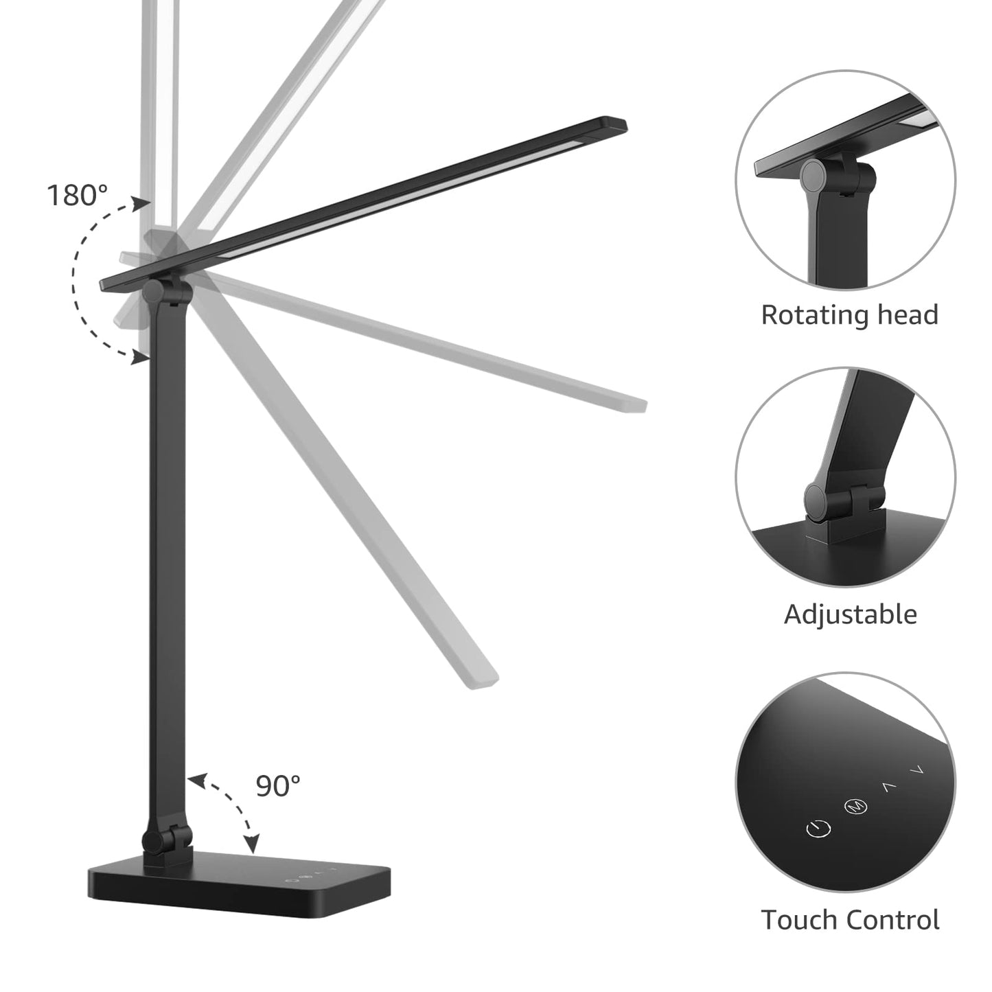 Lepro LED Desk Lamp, Dimmable Eye-Caring Desk Light, 9W 750lm Home Office Desktop Lamp, 5 Color Modes with 5 Brightness Levels Table Lamp, Touch Control Office Lamp for Reading, Working, Black