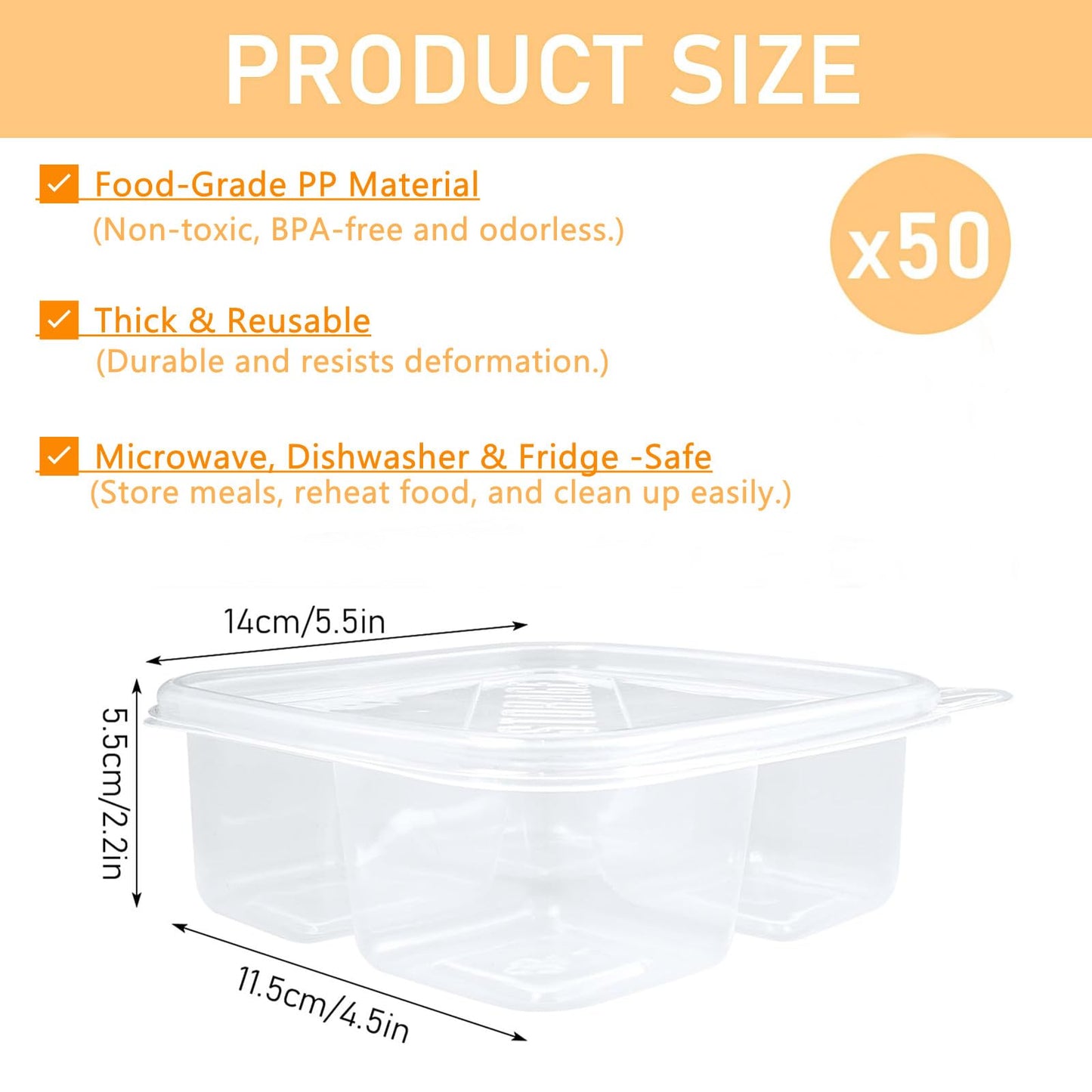 50 Pack Reusable Lunchable Containers with Lids, 4 Compartment Snack Containers Clear Plastic Snack Pack Container for Kids Adults Meal Prep, Food, Snacks, Lunch, Grab and Go