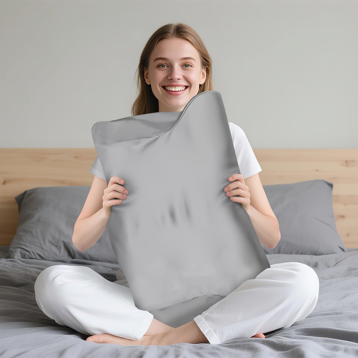 Satin Pillow Cases for HOMCA Cervical Pillow - Contoured Ergonomic Satin Pillowcase with Zipper, Dark Grey Soft & Smooth Fabric for Hair & Skin Care
