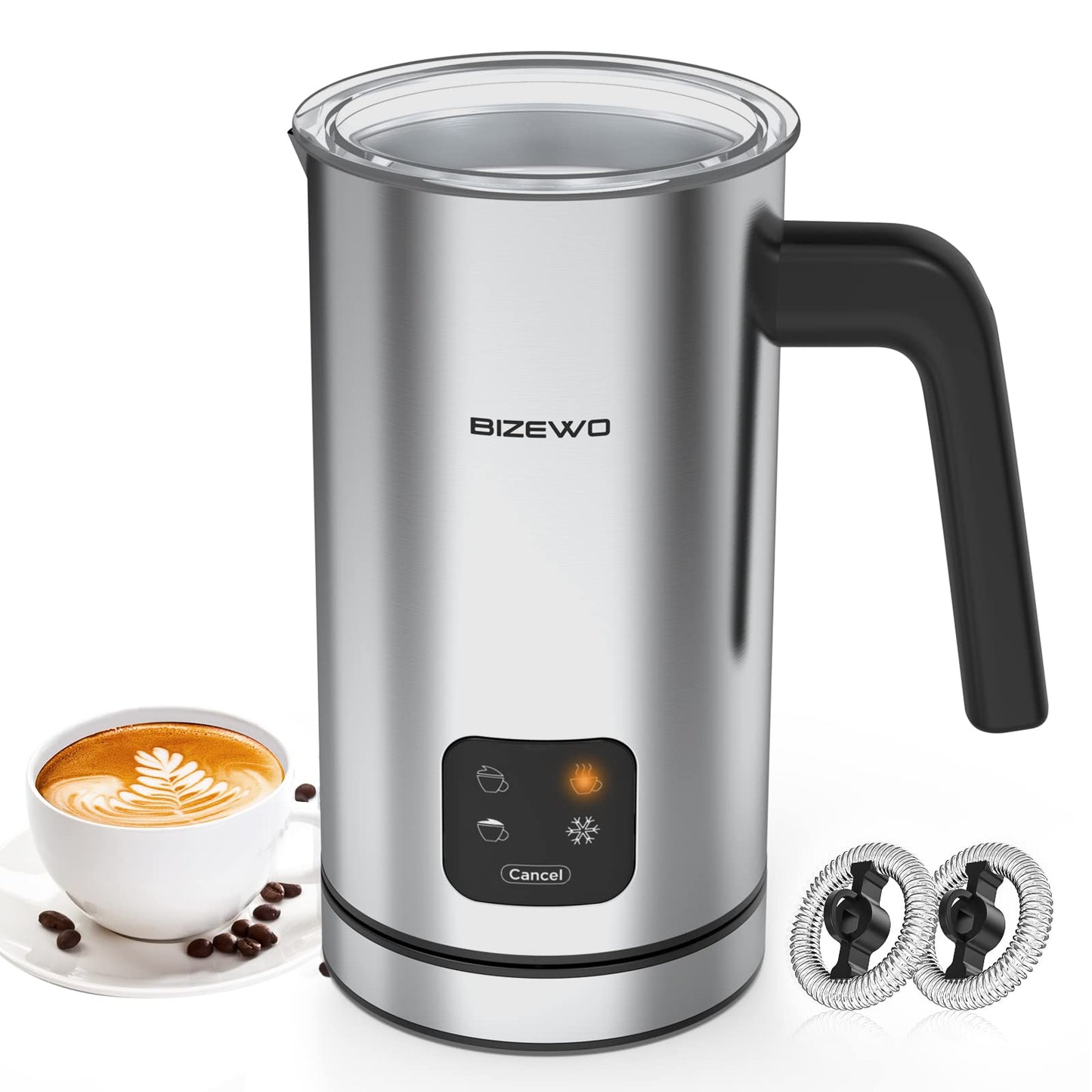 BIZEWO Milk Frother, 4 in 1 Electric Milk Frother and Steamer Automatic Off Hot and Cold Foam Maker, Coffee Frother for Latte, Cappuccinos, Macchiato, Hot Chocolate & Easy Cleaning