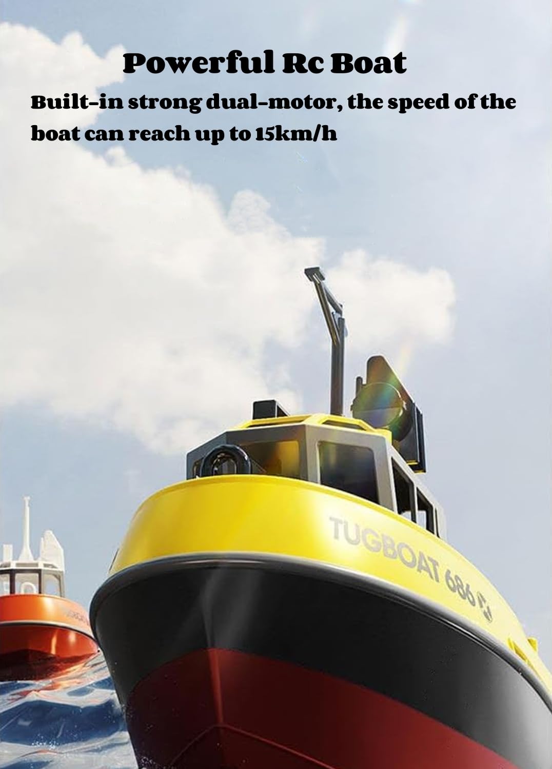 Yoyoom RC Boat, 1/72 RC Tugboat for Pools and Lakes, 2.4Ghz High-Speed Remote Control Boat with LED Lights and Low Battery Alarm