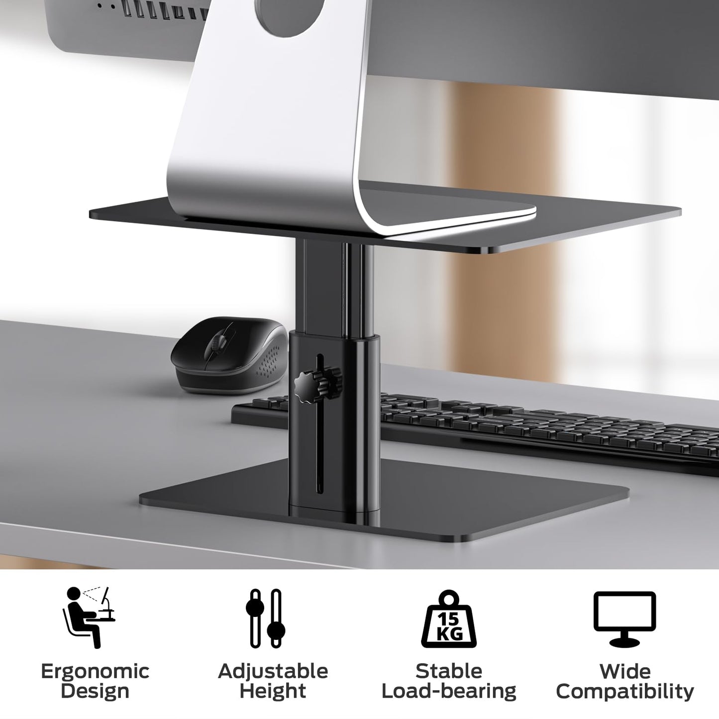 BoYata Monitor Stand, Adjustable Monitor Riser Metal Computer Stand Compatible with TV, PC, Laptop, Computer, iMac, and All Screen Display (Black)