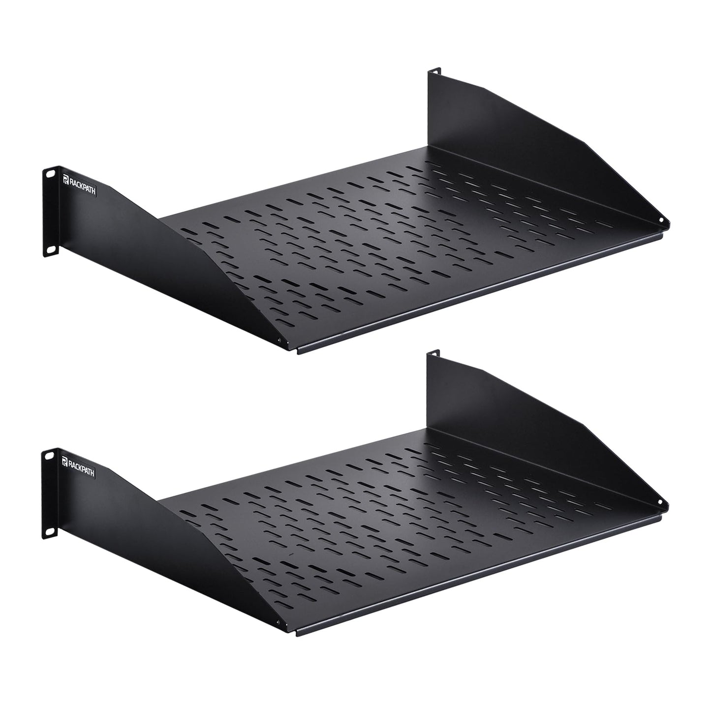 RackPath 2U Cantilever Universal Rack Shelf - 14in Deep – Rackmount Shelf for 19’’ AV/Network Equipment Racks – 55lbs Capacity - 2 Pack