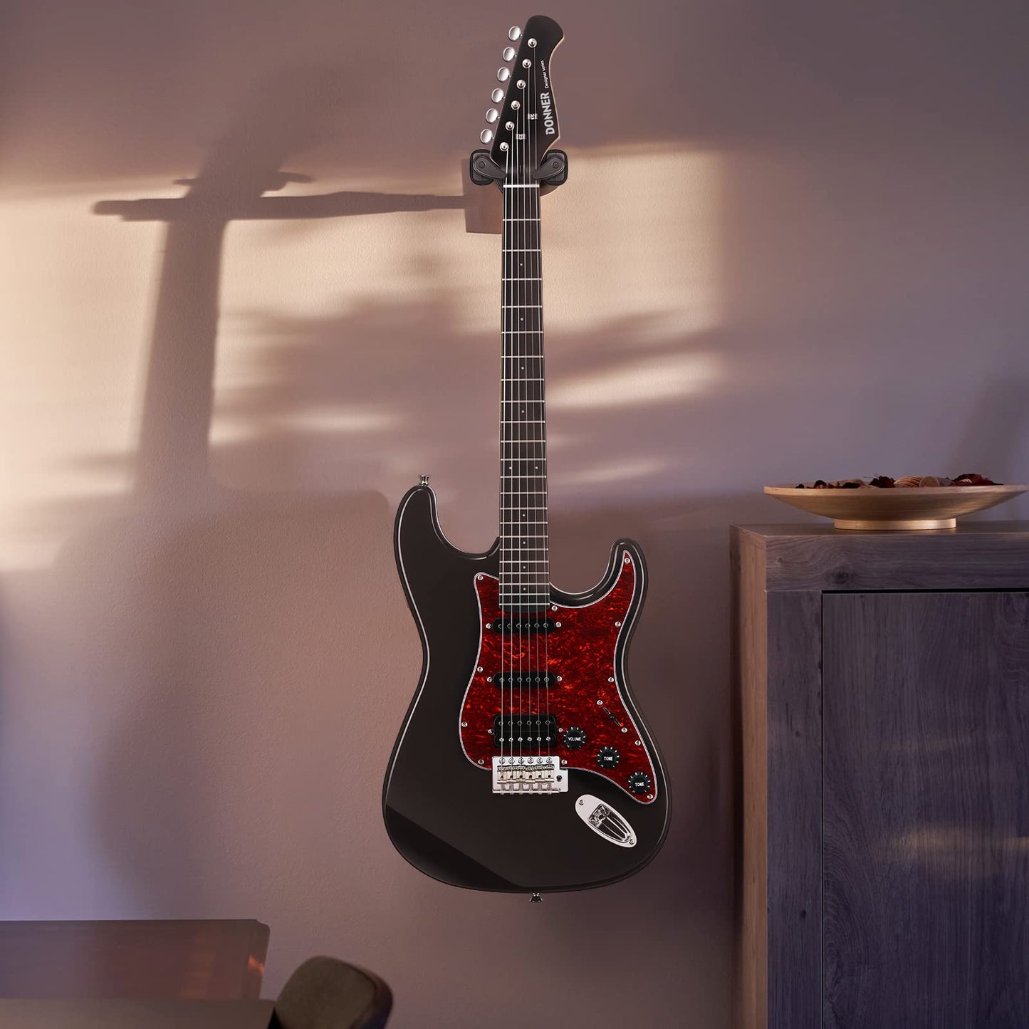 Donner Locking Guitar Wall Mount 3-Pack, Guitar Wall Hangers Auto Lock for Acoustic Electric Guitar Bass Mandolin, Black