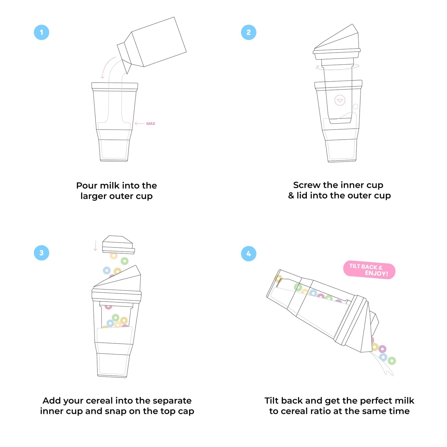 The CRUNCHCUP XL Black- Portable Plastic Cereal Cups for Breakfast On the Go, To Go Cereal and Milk Container for your favorite Breakfast Cereals, No Spoon or Bowl Required