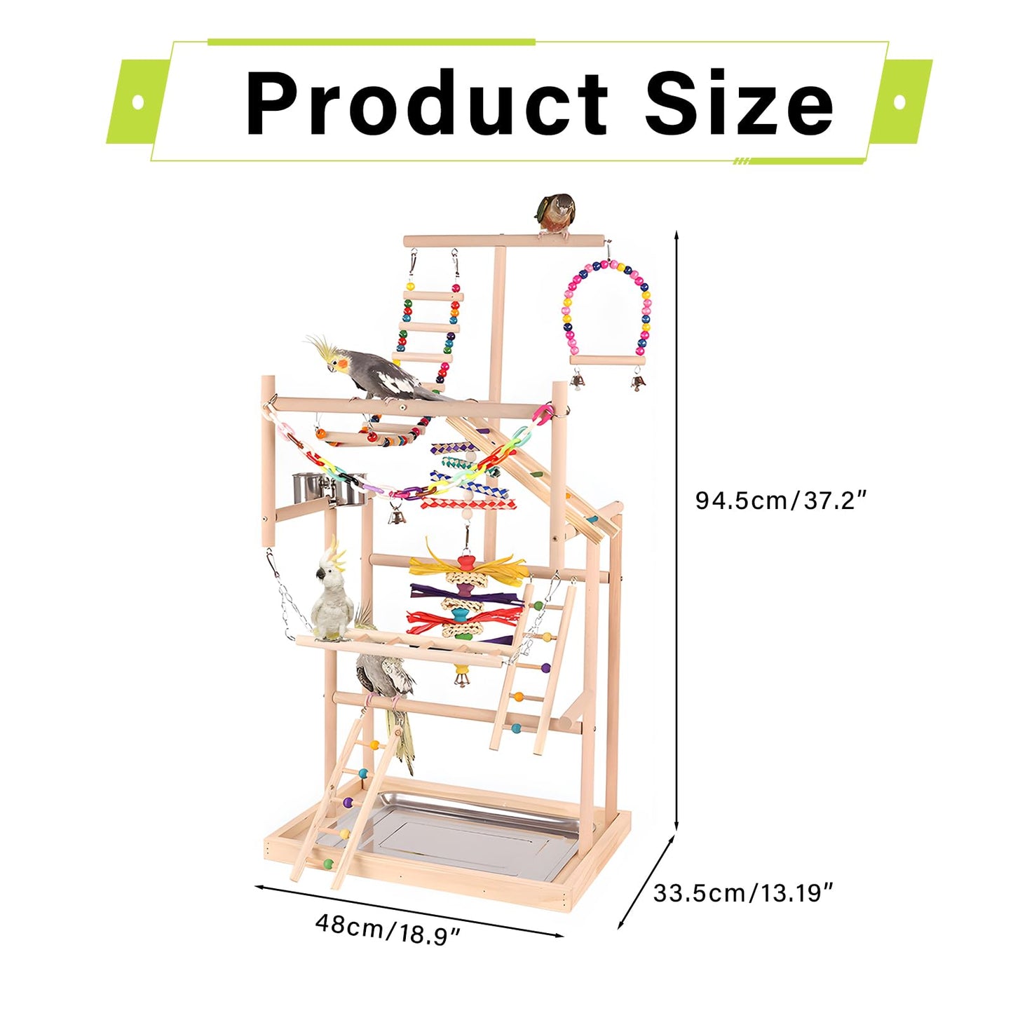 ASDJAKZP Bird Playground, Bird Stand, Pet Bird Parrot Playground, 4 Layers Pet Parrot Playstand with Exercise Toys Swings Feeder Cups, Bird Play Stand Wood Perch Gym Playpen Ladder for Cockatiel Parakeet