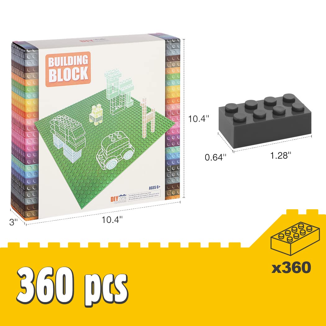Lekebaby Classic Building Bricks, 360 Pieces 2x4 Building Blocks STEM Creative Building Toys for All Major Brands Educational Toys Boys Girls 6+ (Dary Grey-360 PCS)