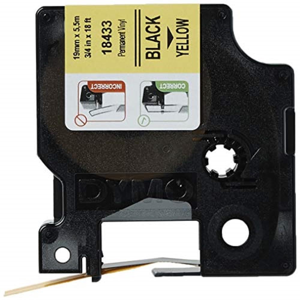 DYMO Rhino Industrial Vinyl Labels, 3/4", Black Print on Yellow Tape
