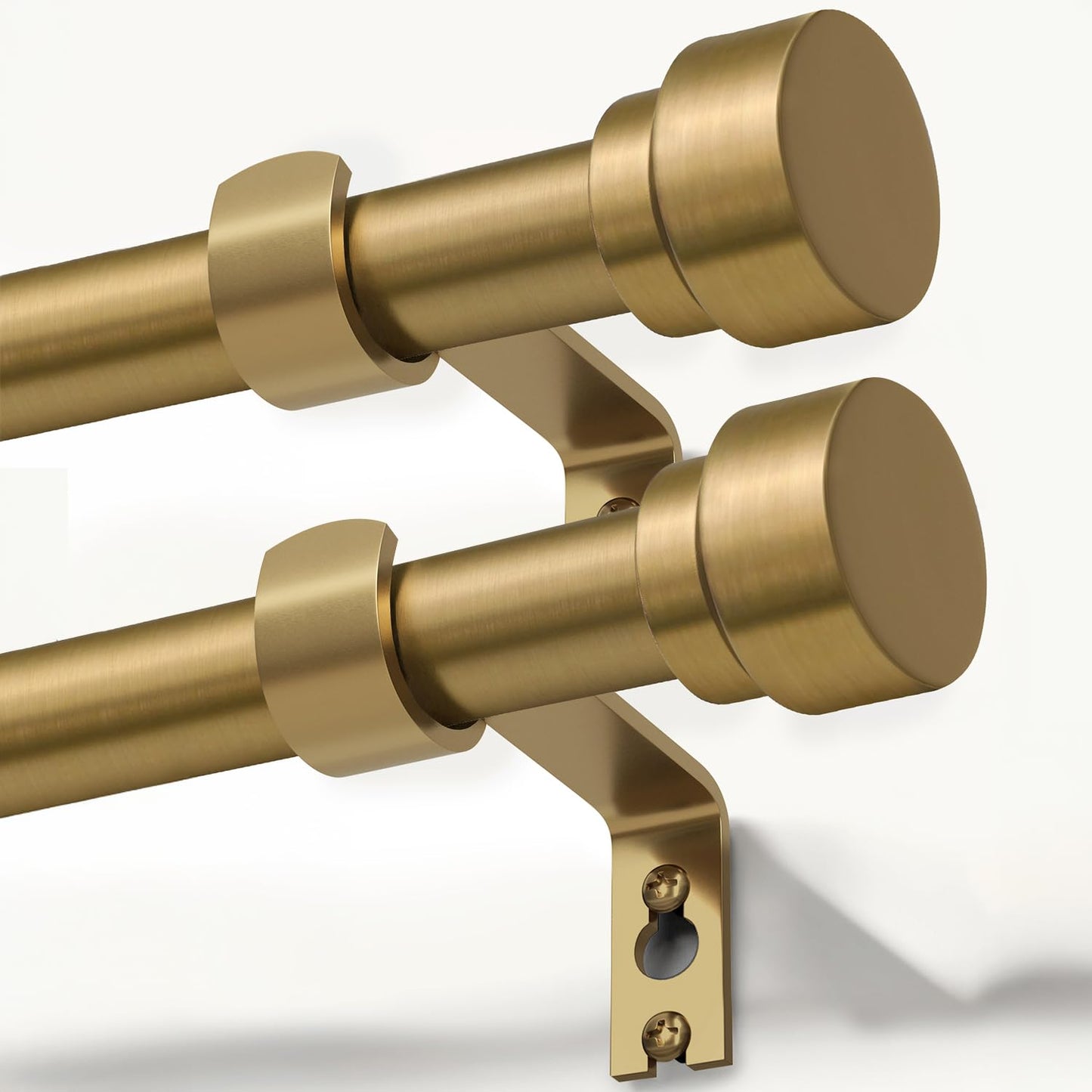 2 Pack Warm Gold Curtain Rods for Windows 72 to 144 Inches Adjustable Length Heavy Duty 1" Diameter Brass Window Curtain Rod with Solid Metal Finials for Outdoor Farmhouse Bedroom Kitchen Living Room