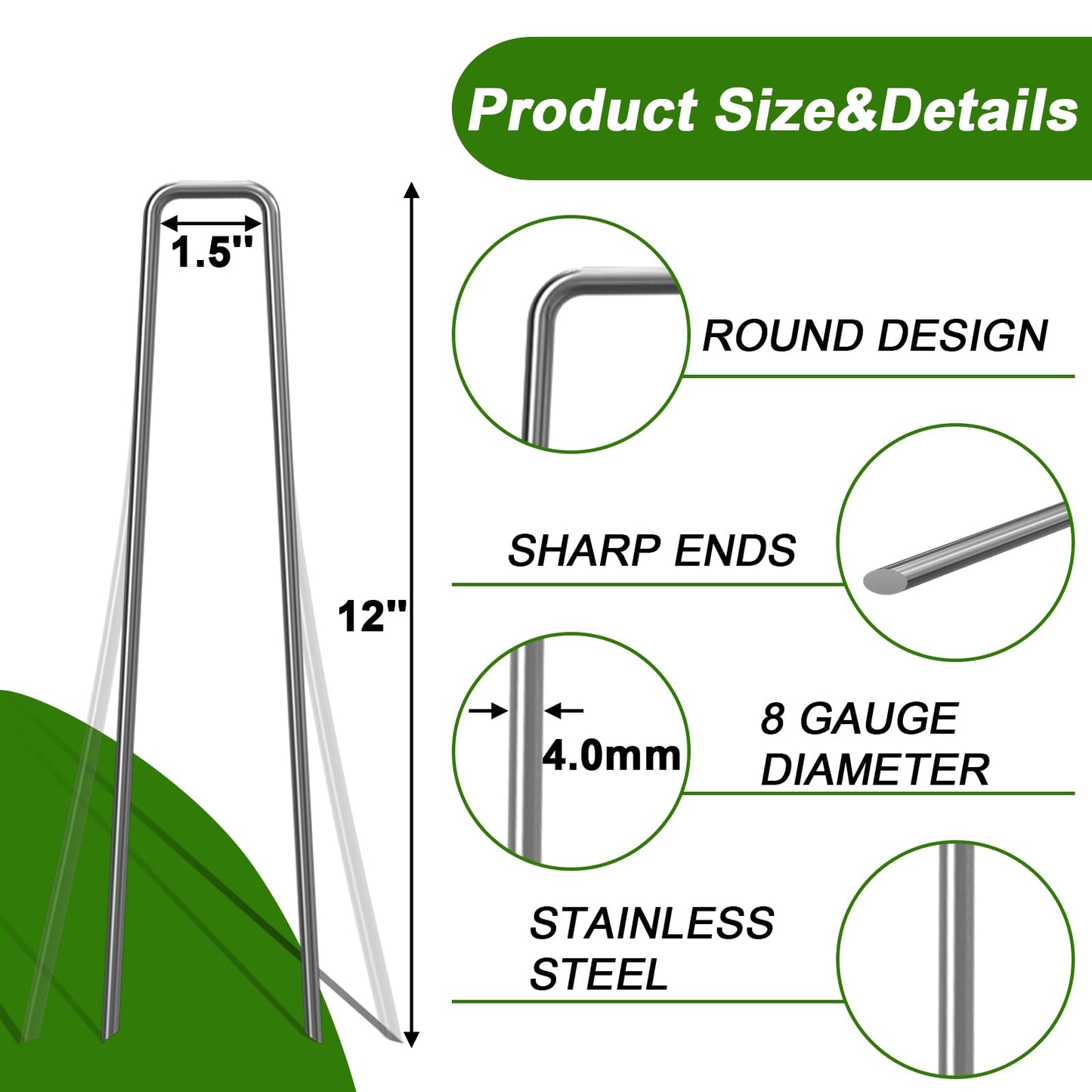 AAGUT Galvanized Garden Stakes 40 Pack 12 Inch Heavy Duty Fence Anchors 8 Gauge Metal Landscape Staples for Anchoring Tent, Weed Barrier Fabric, Ground Cover