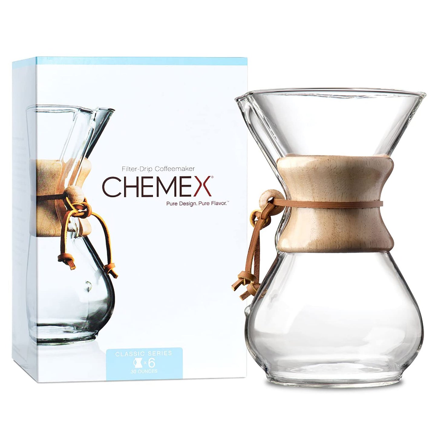 CHEMEX CFCM-6A Classic Series, Pour-Over Glass Coffeemaker, 6-Cup - Exclusive Packaging, Clear