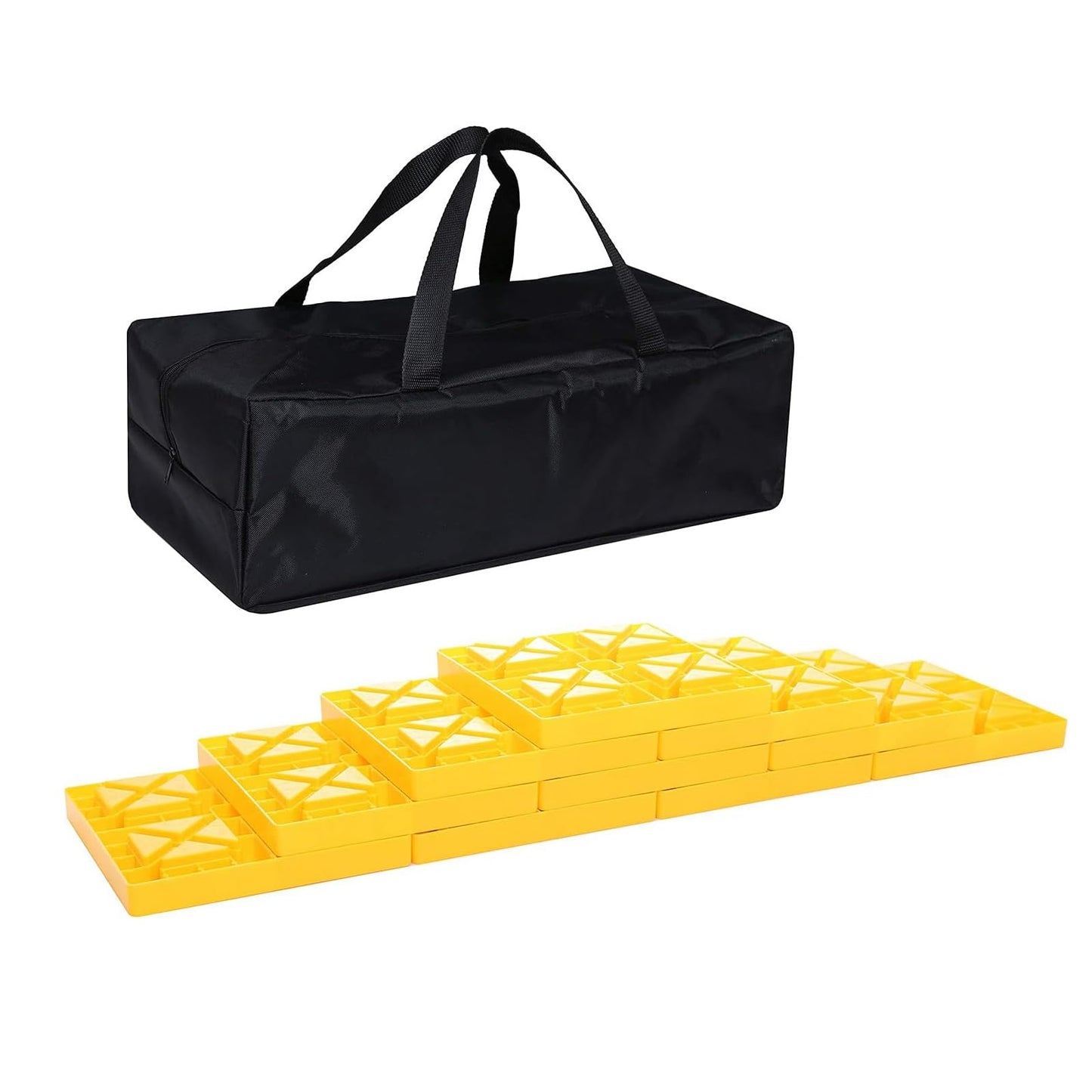 Homeon Wheels Camper Leveling Blocks Ideal for Leveling Single and Dual Wheels Heavy Duty Rv Leveling Blocks and Chocks Anti-Slip Pads Design Camper Levelers 10 Pack with Carrying Bag Yellow