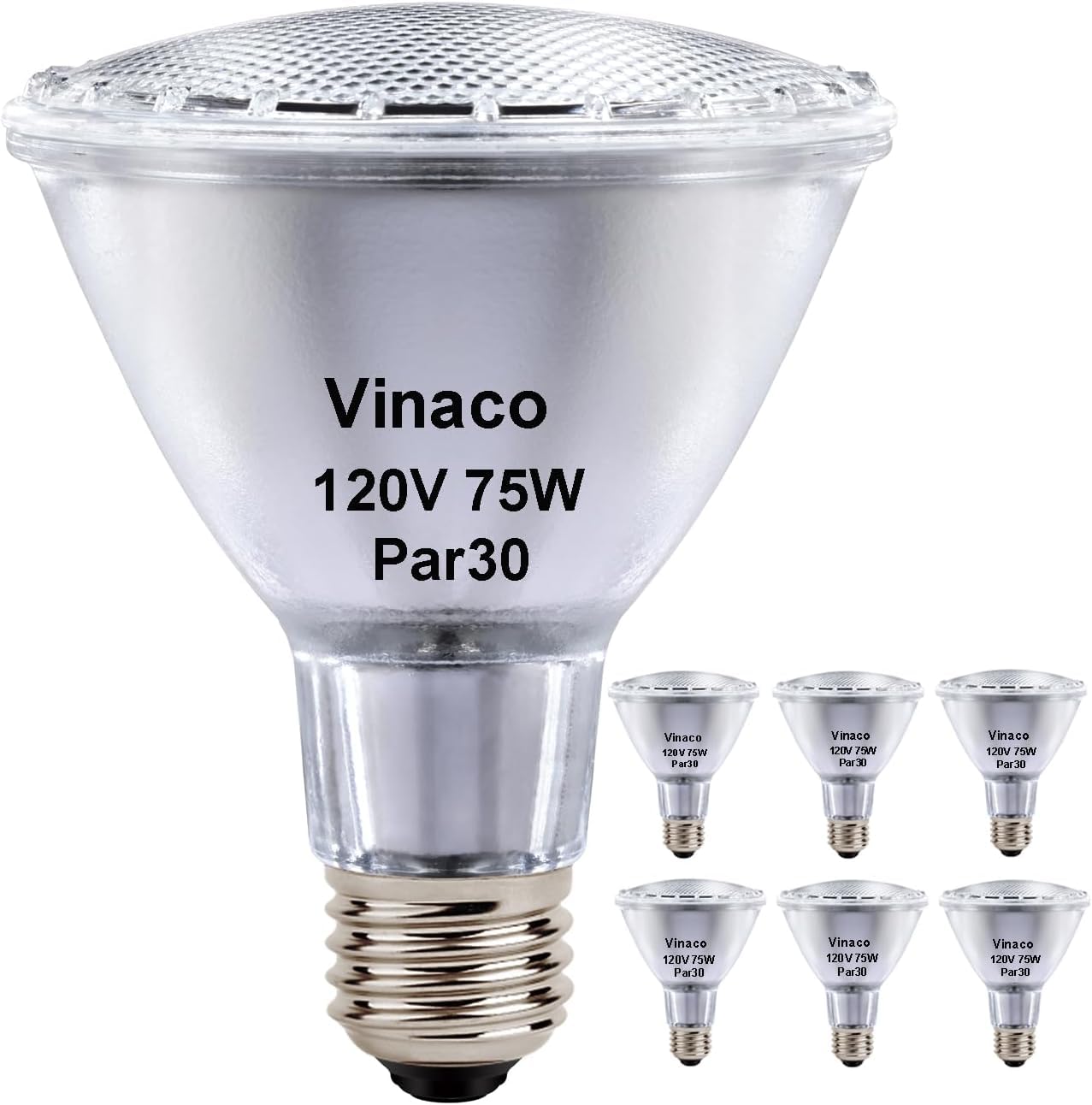 Vinaco PAR30 Long Neck 75W, 6 Pack Long Lasting PAR30 Halogen Flood Light Warm White 2800K, PAR 30 Dimmable, High Output PAR30 Flood Light Bulb 120V with E26 Base for Indoor/Outdoor