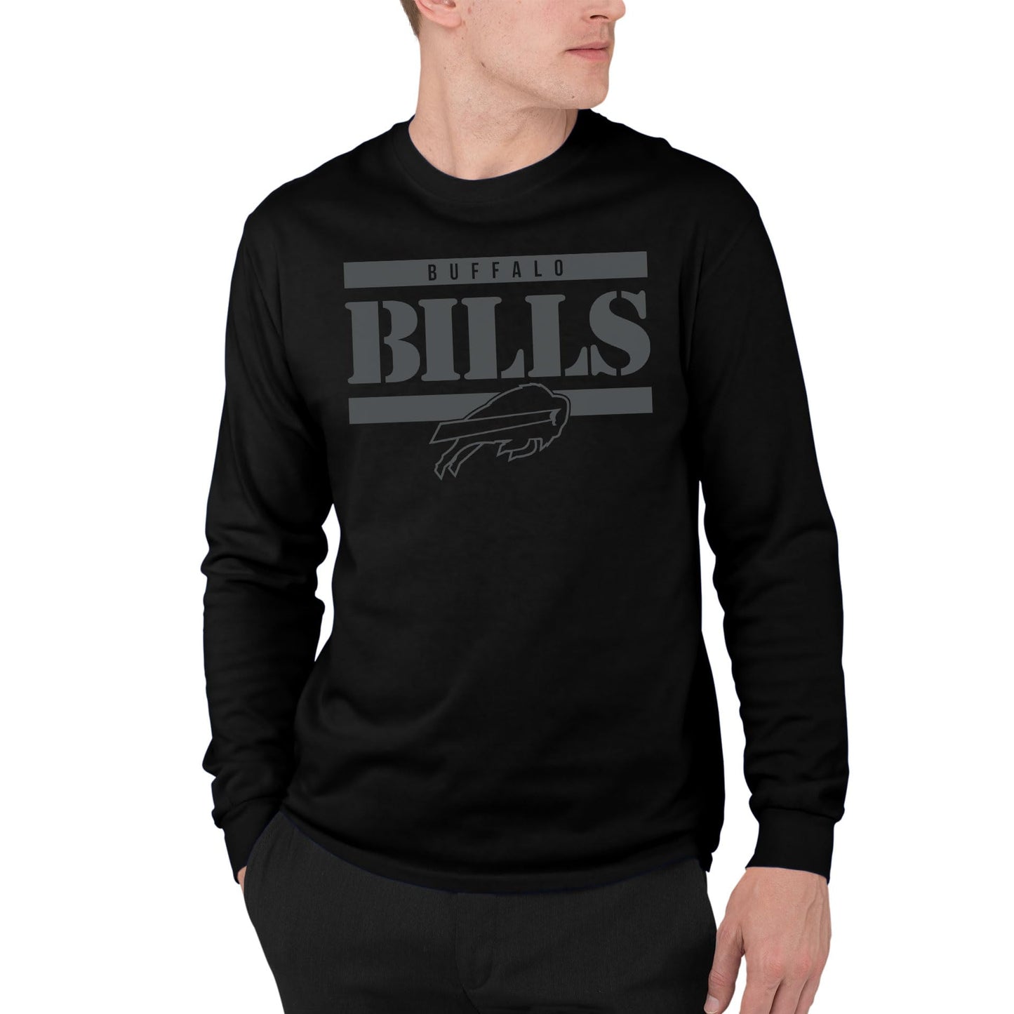 Junk Food Clothing x NFL- Unisex Adult Team Stencil - Officially Licensed Long Sleeve T-Shirt Black