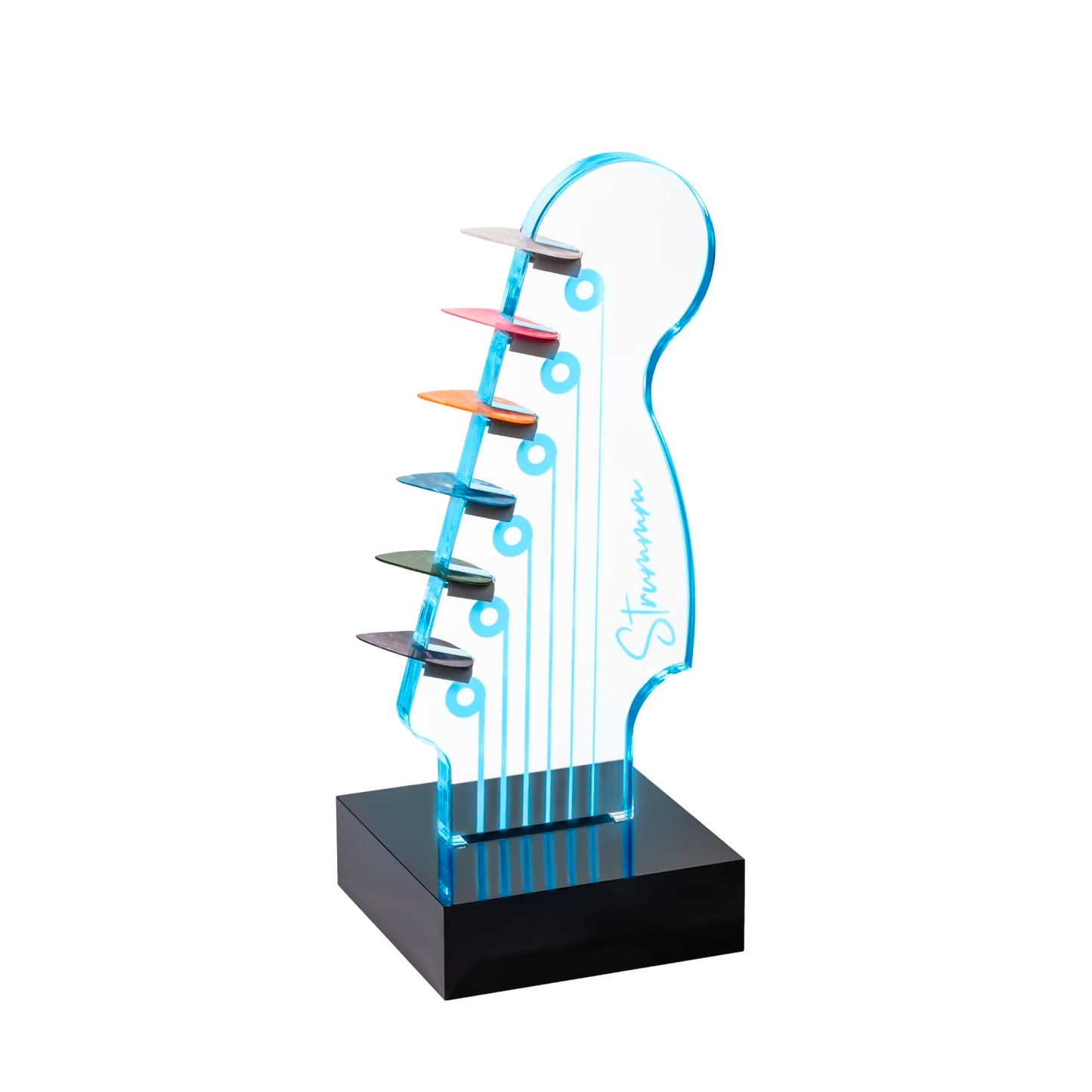 Strummm Color Changing Light Up Guitar Pick Holder – Authentic Electric Guitar Headstock Design Lamp with 7 Colors, USB Powered, Holds 6 Picks, Perfect Guitar Gift for Men, Musicians & Guitarists