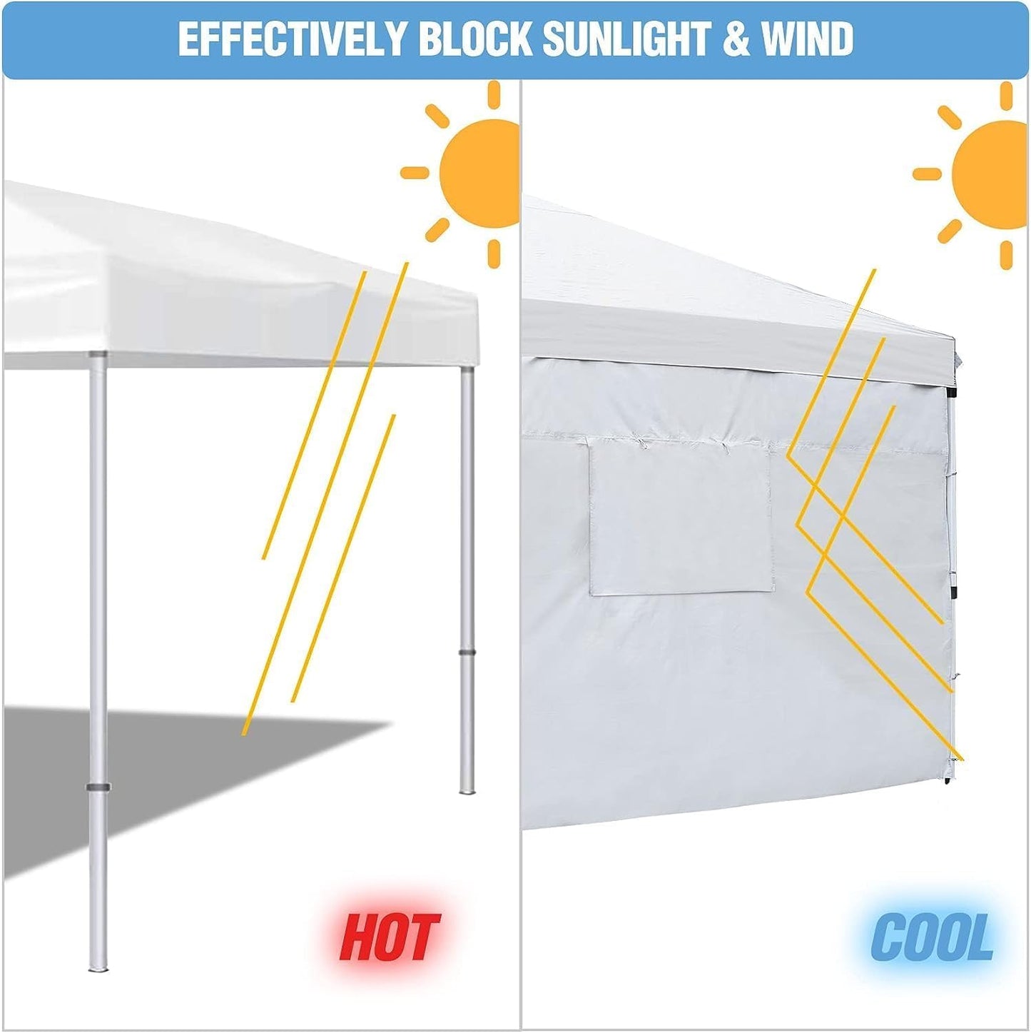 REDCAMP 10x10ft Pop Up Canopy Sidewall with Window, 3 Packs Tent Walls Only, White