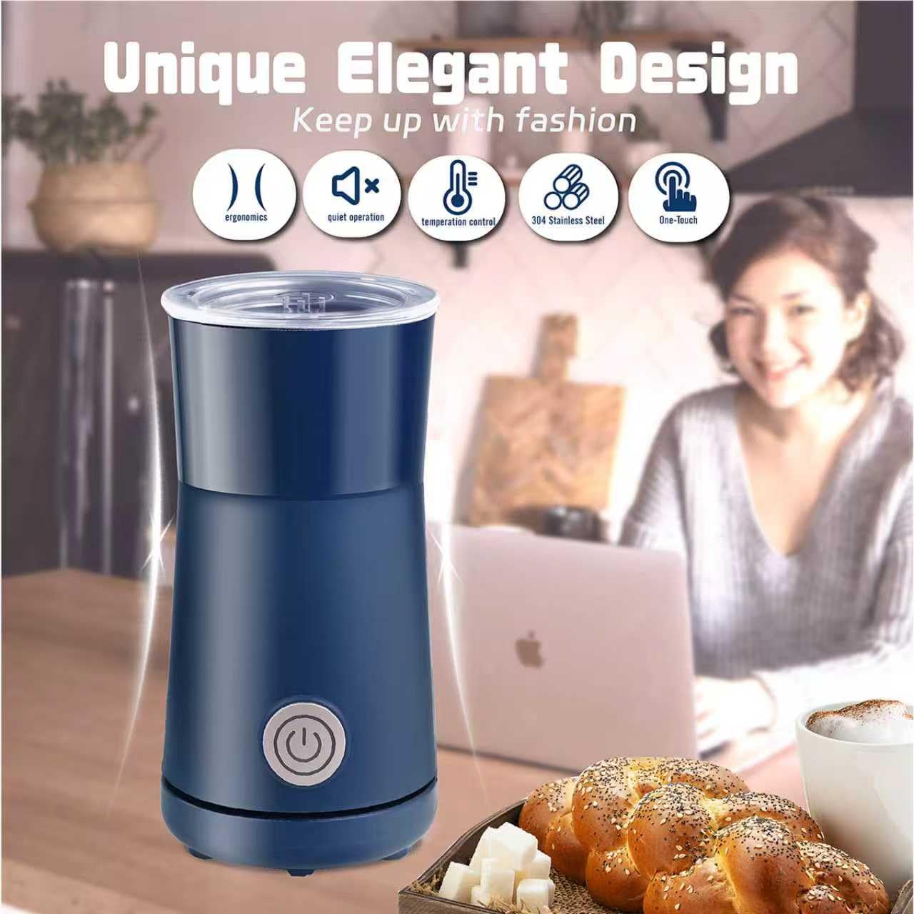 Seydere Simple Milk Frother, 2 in 1 Milk Steamer and Frother, Electric Milk Steamer, Milk Warmer and Hot Milk Foam Maker for Latter, Macchiato, Cappuccinos (Blue)