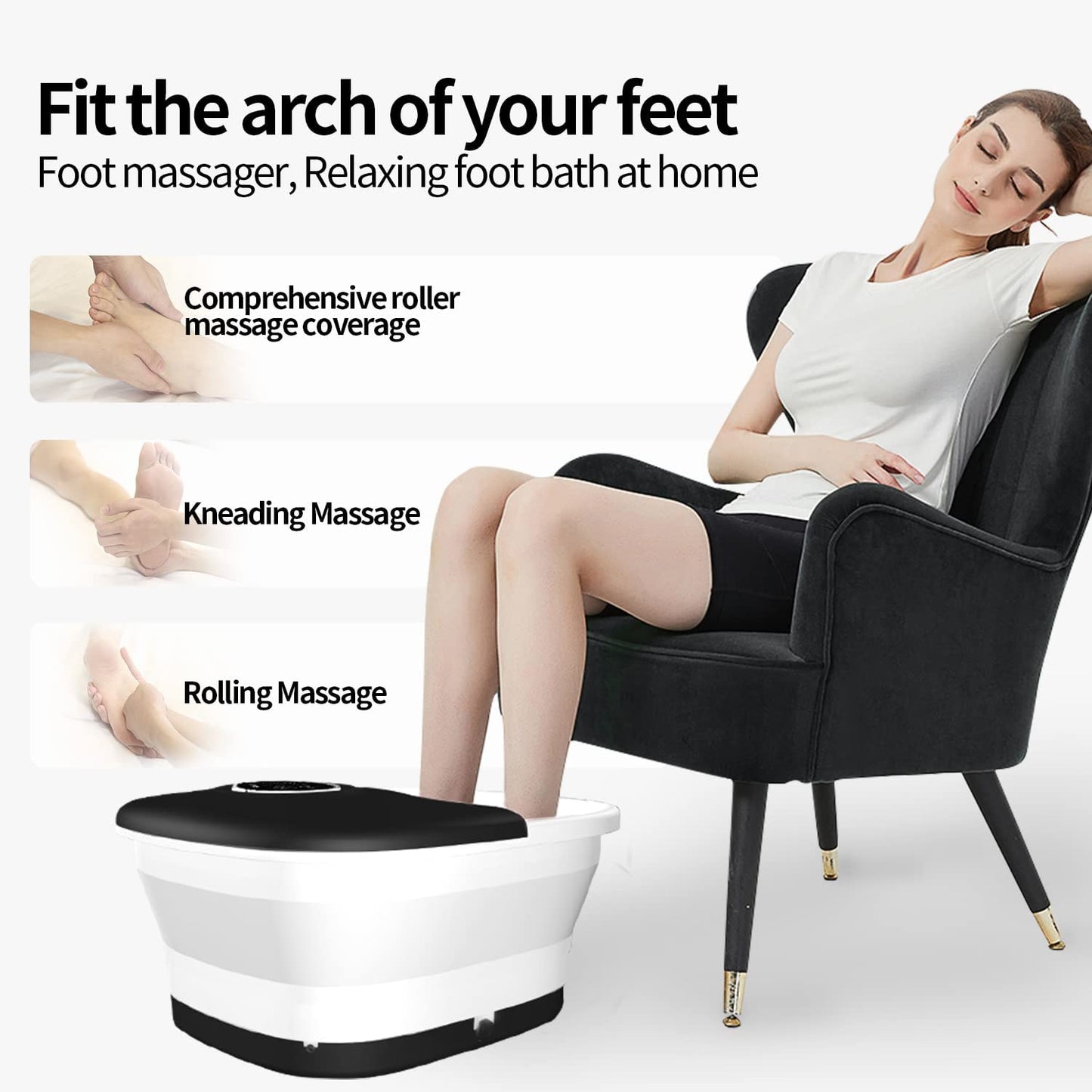 Collapsible Foot Spa Bath with Heat, Remote Control, Temperature Control, Bubbles, Pumice Stone, Red Light, Timer, 16 Massage Roller Pedicure Foot Spa Tub Foot Soaker for Soothe & Relax Tired Feet