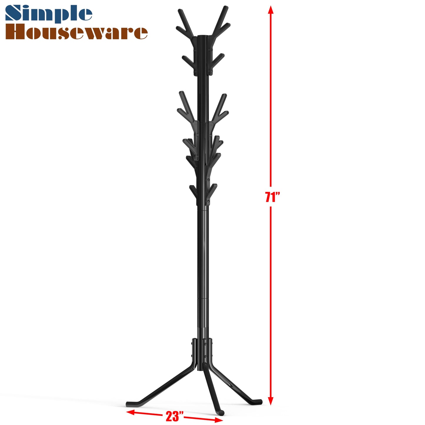 Simple Houseware Standing Coat and Hat Hanger Organizer Tree Shaped Rack for Entryway, Bedroom, and Hallway, 18 Hooks, Black