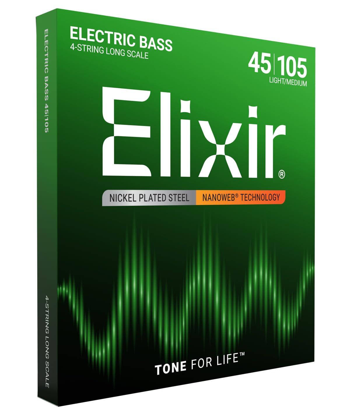Elixir Nickel Plated Steel Bass Guitar Strings with Nanoweb Coating- Medium 45-105, Long Scale