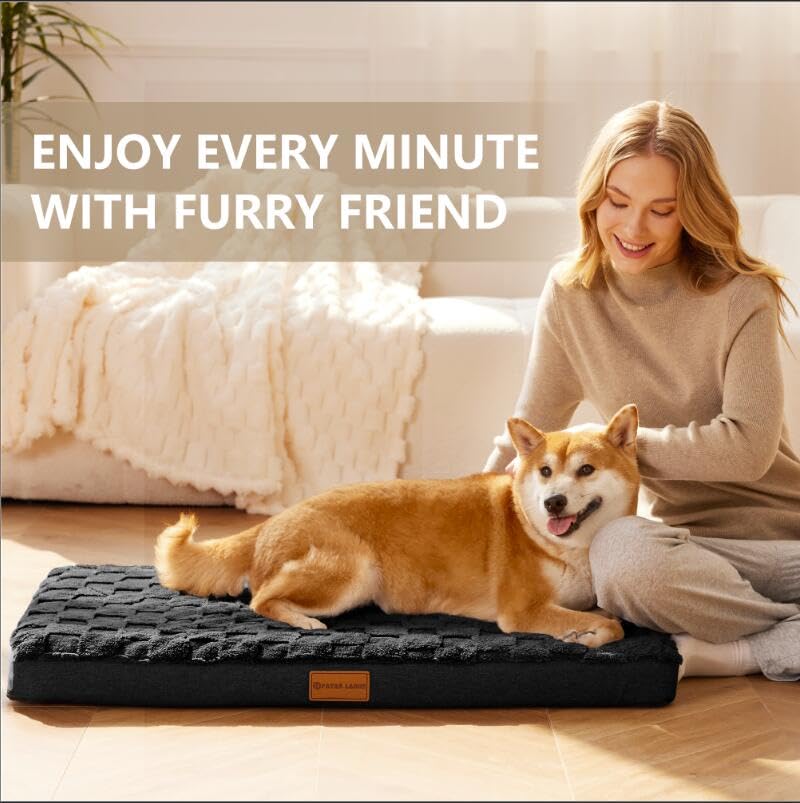 Patas Lague Orthopedic Jumbo Dog Bed for Extra Large Dogs 142x102cm, Waterproof Soft Warm Comfortable Egg Crate Foam Jumbo Pet Beds Mat with Removable Washable Cover and Nonskid Bottom, Black