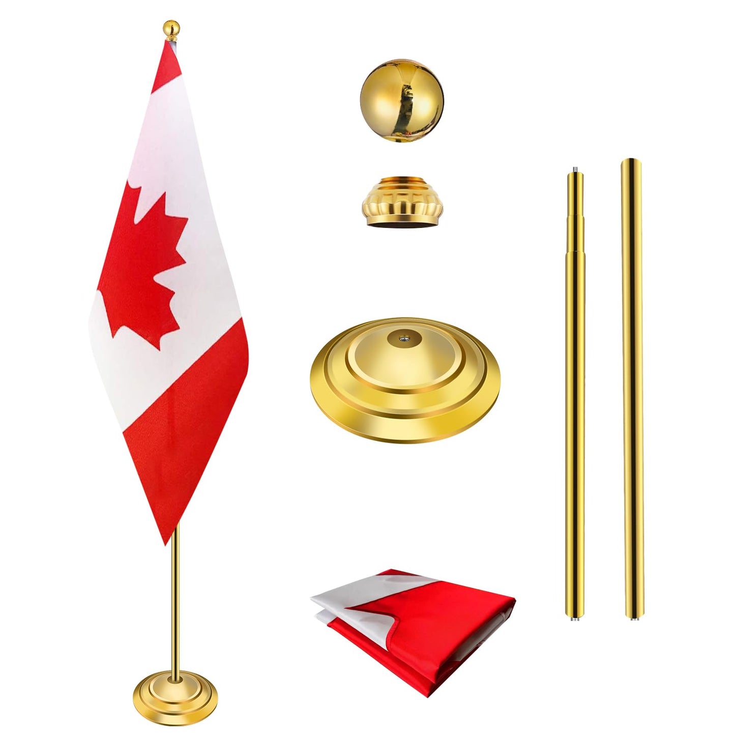 Indoor Flag Pole Kit with Weighted & Thickened Base 6-8FT,Aluminum Commercial Indoor Flagpole for Office School City Hall,Heavy Duty Indoor Telescoping Flag Pole,Golden 1 Pack