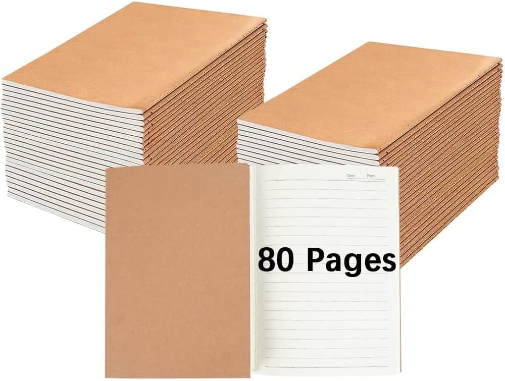 30 Pack Notebook Journals Bulk, A5 Kraft Lined Notebook 8.2 x 5.5 Inch,Travel Diary, Subject, Memo Notebooks for Work School Office,80 Pages(40 Sheets)