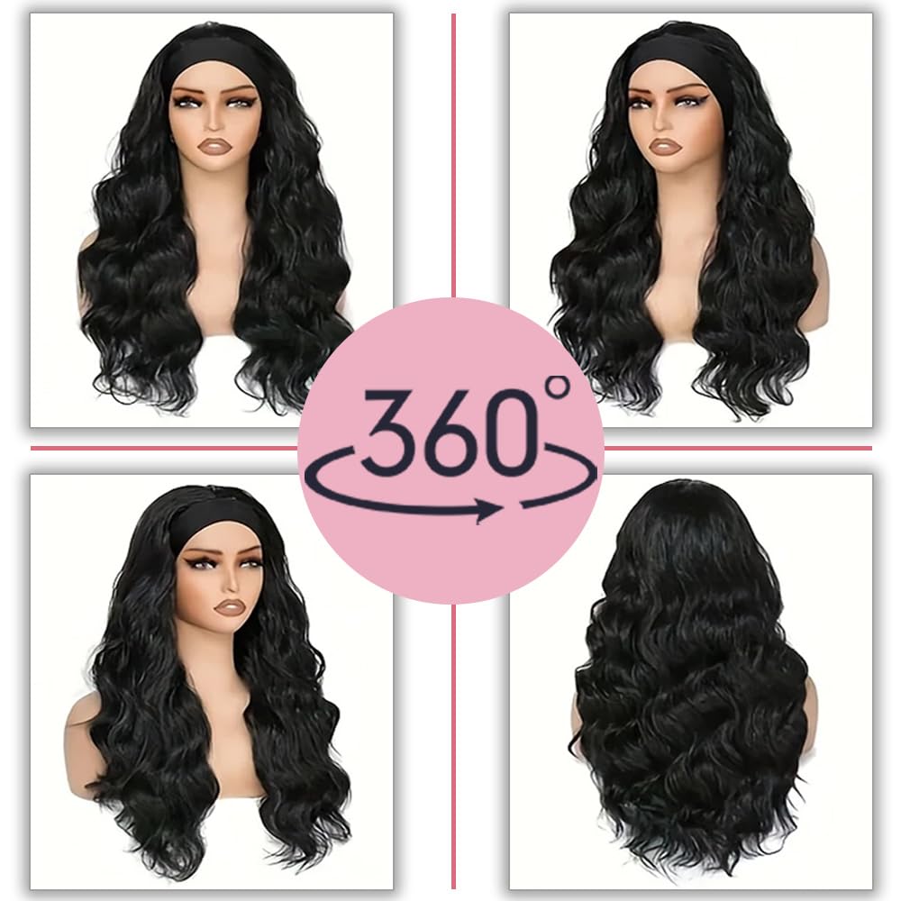 Body Wave Headband Wig Human Hair 150% Density Glueless Wig for Black Women No Lace Front Machine Made Short Half Wig Beginner Friendly Natural Color 12inch