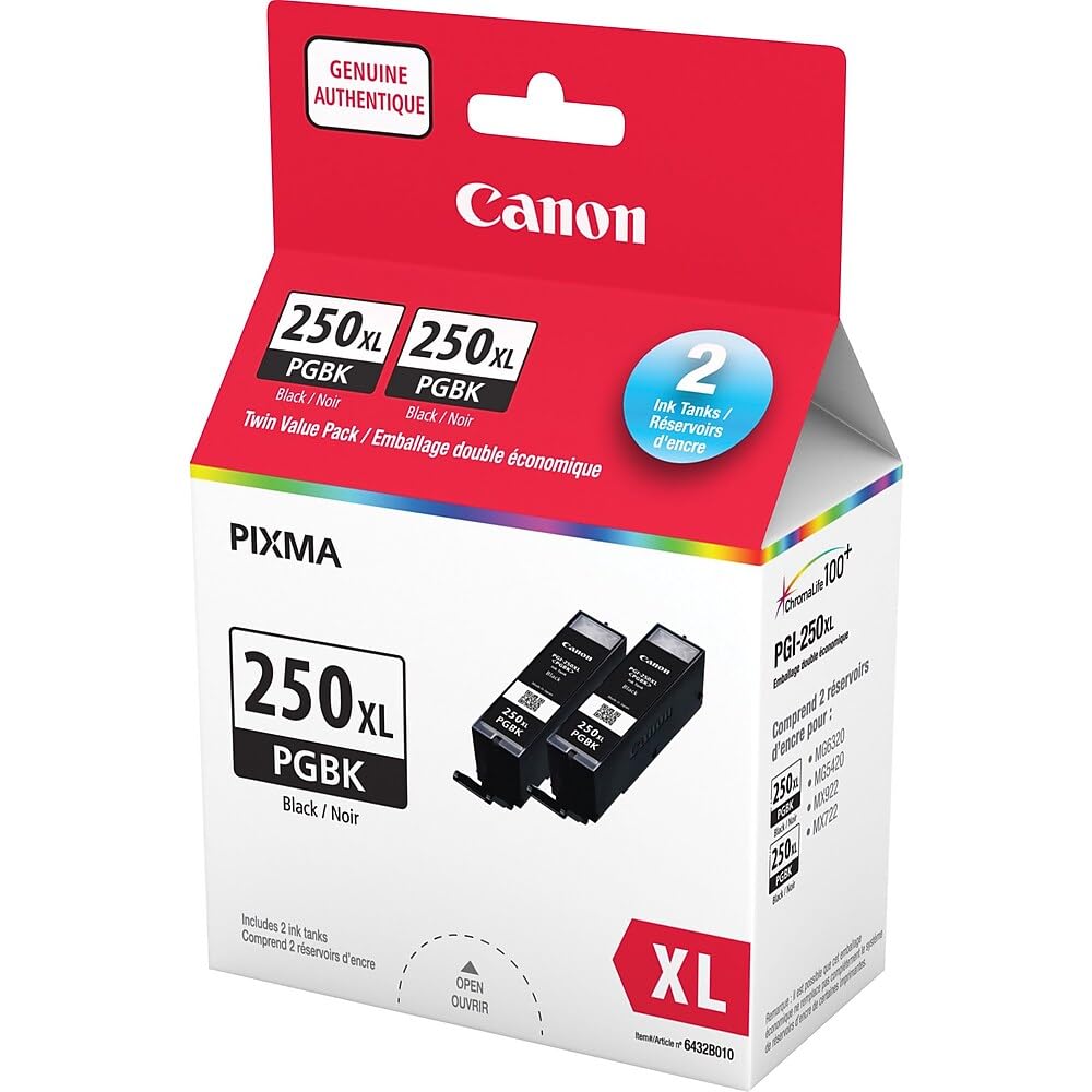 Canon Genuine Canon PGI-250XL HIGH Yield Twin Ink Tank Value Pack, Black, 2 Pack (6432B010)