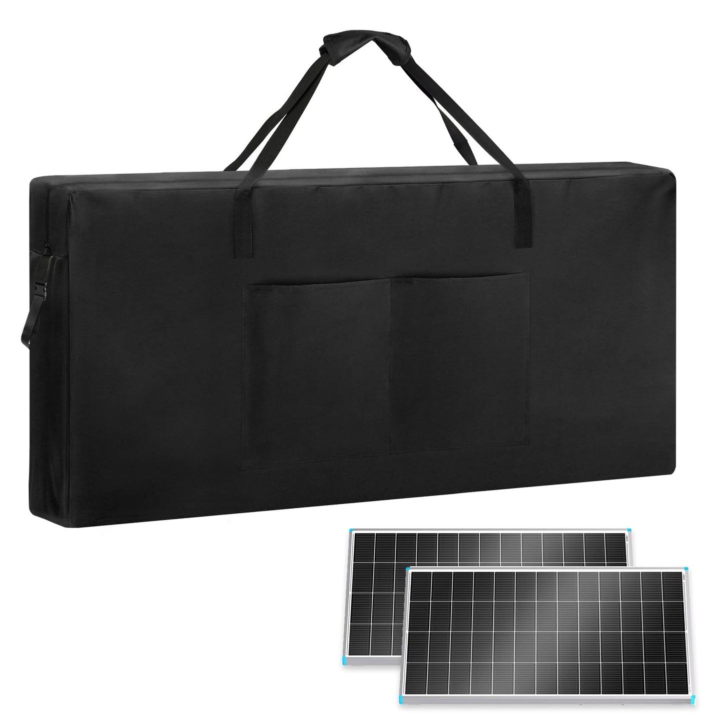 Loenel Solar Panel Storage Bag, Solar Panel Carrying Case for 100W 200W 400W RV Solar Panels, Waterproof Portable Protective Case - Black - 50" L X 5.1" W X 29" H
