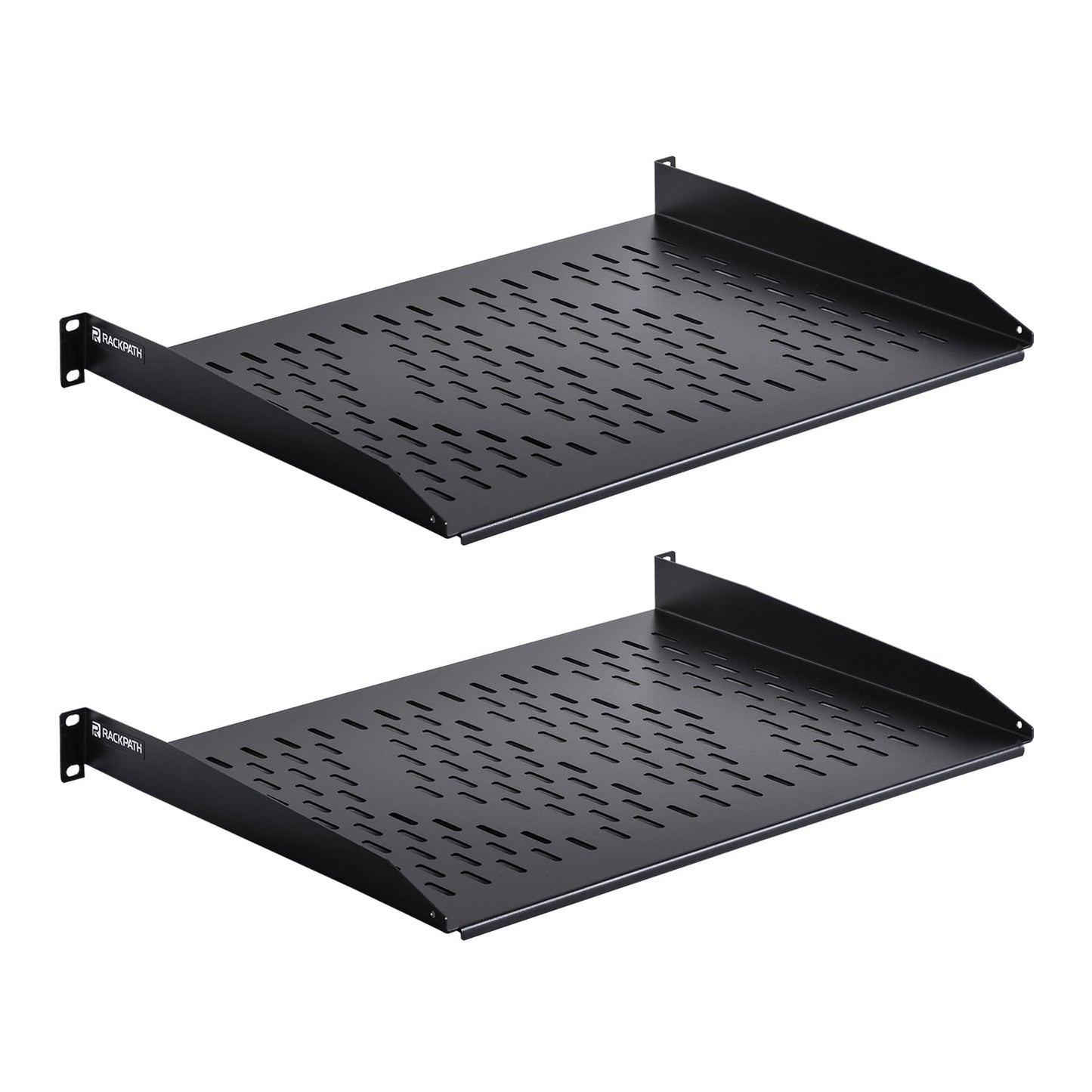 RackPath 1U Cantilever Universal Rack Shelf - 14in Deep – Rackmount Shelf for 19’’ AV/Network Equipment Racks – 55lbs Capacity - 2Pack