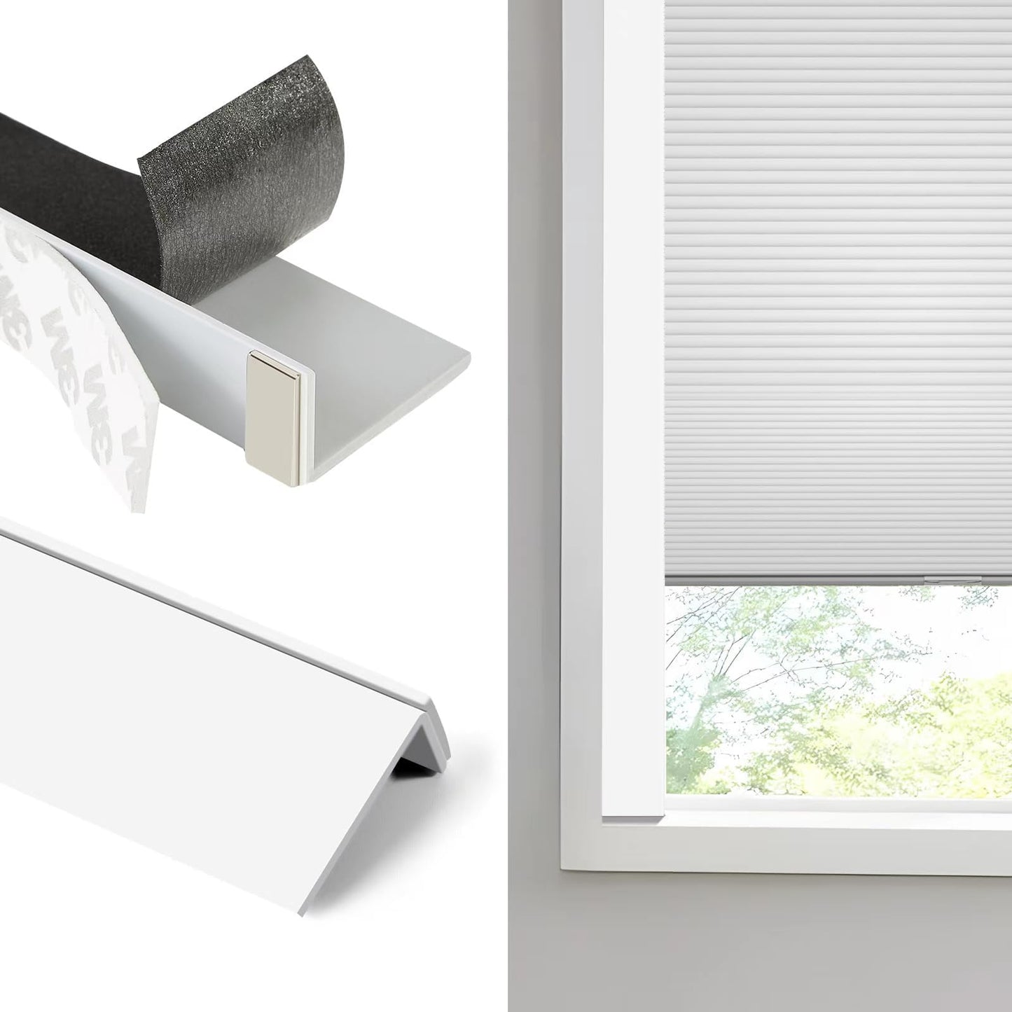 Blackout PVC Light Blocking Strips for Window Shades and Blinds - Blocks Light Along The Sides of Blackout Blinds,Side Tracks for Cordless Shades, Light Blocking Strips for Bedroom (White-2pcs)