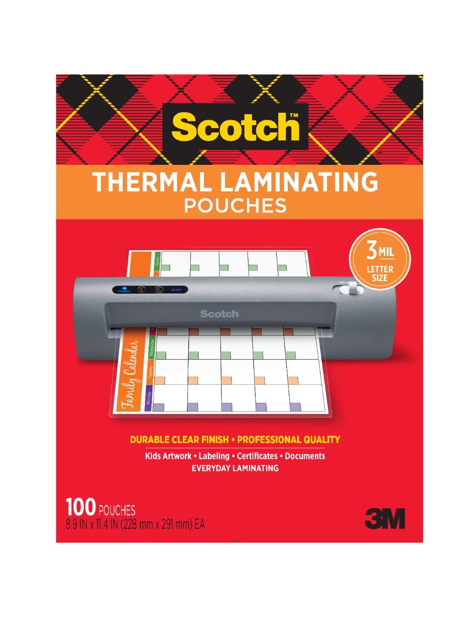Scotch Thermal Laminating Pouches 8.9 x 11.4 Inches, 100-Pack (TP3854-100)