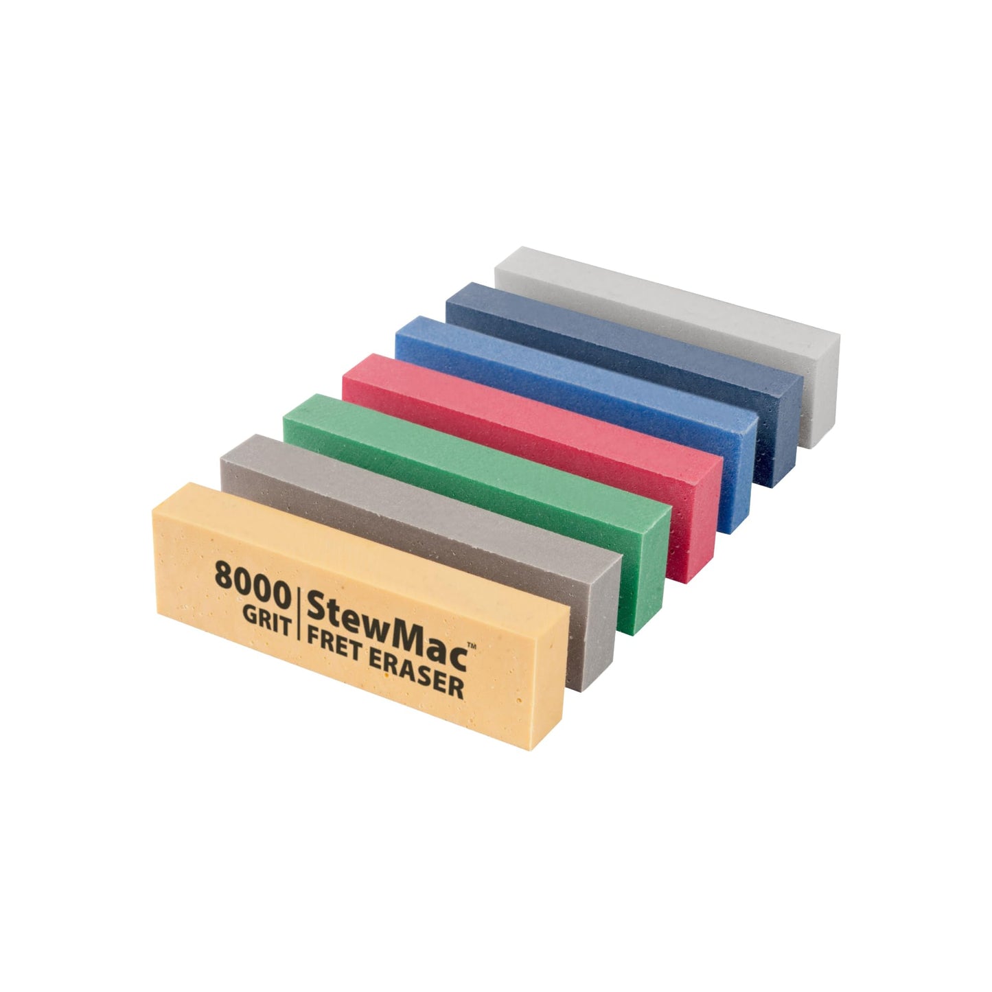 StewMac Fret Erasers – Complete Set of 7 Grits (220, 400, 800, 1200, 2000, 4000, 8000) – Flexible Abrasive Rubber Blocks for Polishing Frets and Other Metal – Color-Coded Grits for Easy Selection