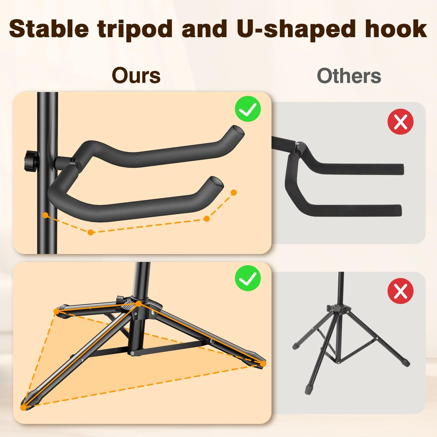 New bee Guitar Stand, 2 Pack Height Adjustable Foldable Guitar Stand with Secure Support for Acoustic, Electric, Bass and Banjos, Load Capacity 20LB