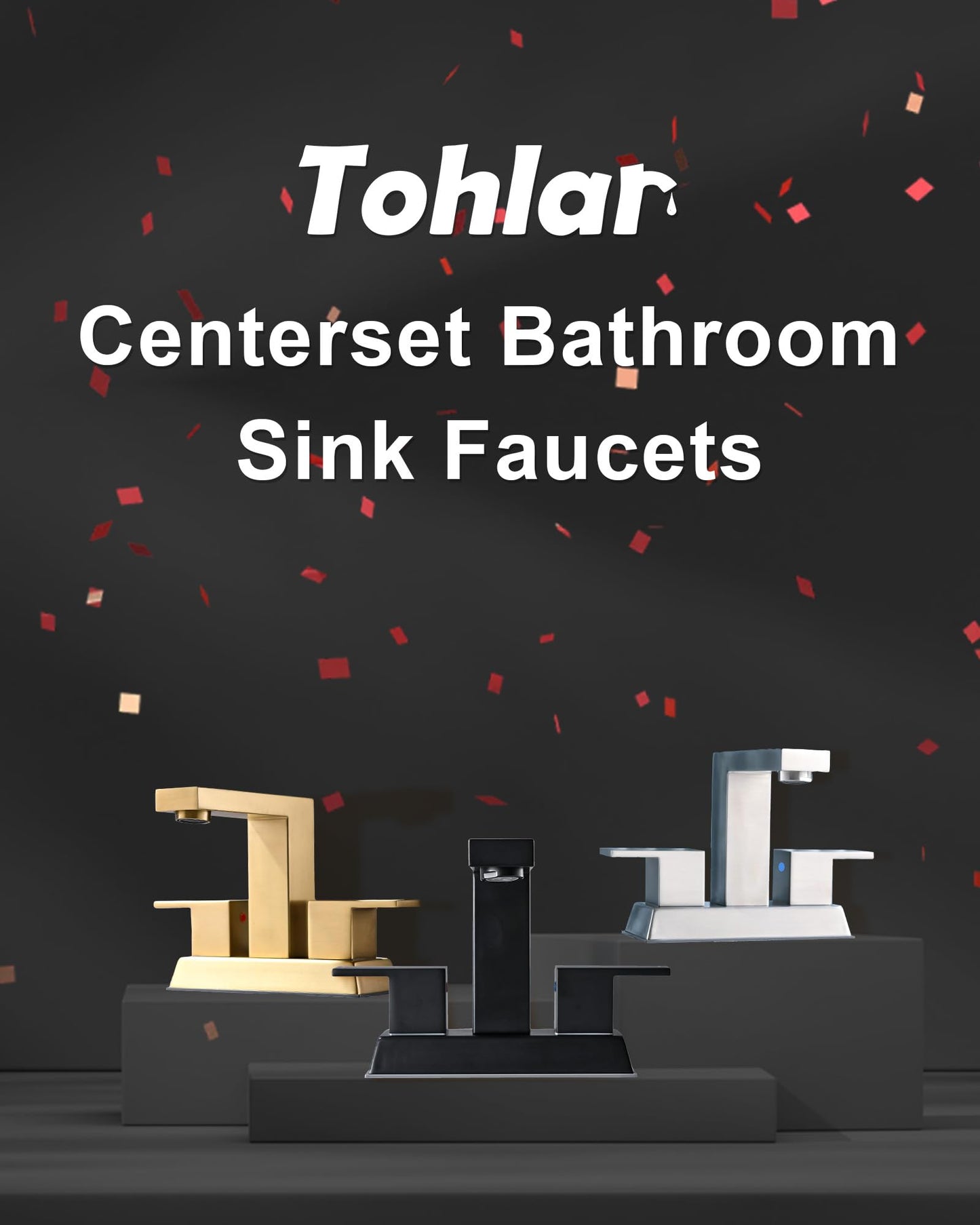 Tohlar Black Bathroom Faucet - Bathroom Sink Faucet 2 Handles, 4 Inch Centerset Bathroom Faucets for Sink 2 or 3 Holes, Matte Black Bathroom Faucet with Pop Up Drain and 2 Lead-Free Hoses, Lavatory RV