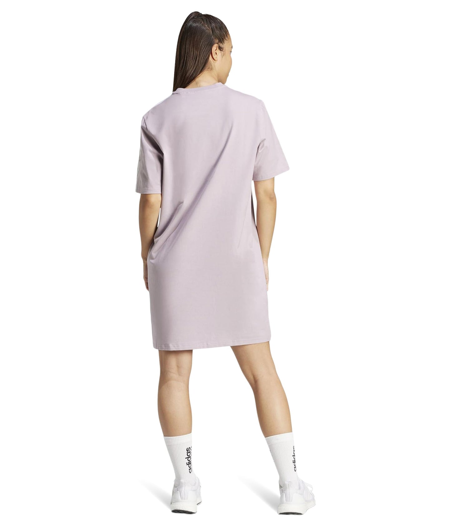 adidas Womens Essentials 3-Stripes Single Jersey Boyfriend T-Shirt Dress,Preloved Fig,X-Small
