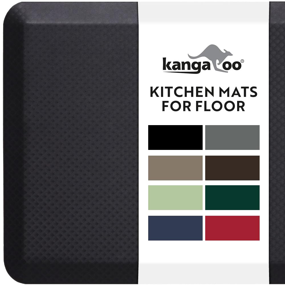 KANGAROO 3/4" Thick Superior Comfort, Relieves Pressure, All Day Ergonomic Stain Resistant Floor Rug Anti Fatigue Cushion Mat, Durable Standing Desk, Foam Pad Mats Kitchen, Office, 32x20, Black