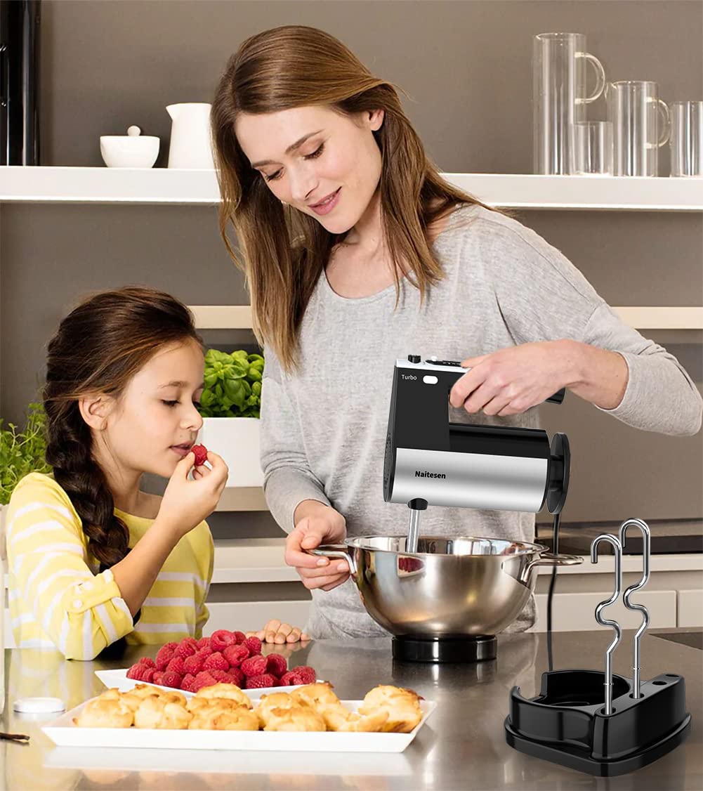 600W Electric Hand Mixer Kitchen Handheld Mixer 10 Speed Powerful with Turbo for Baking Cake Lightweight & Personal Electric Mixer with Beaters Dough Hooks