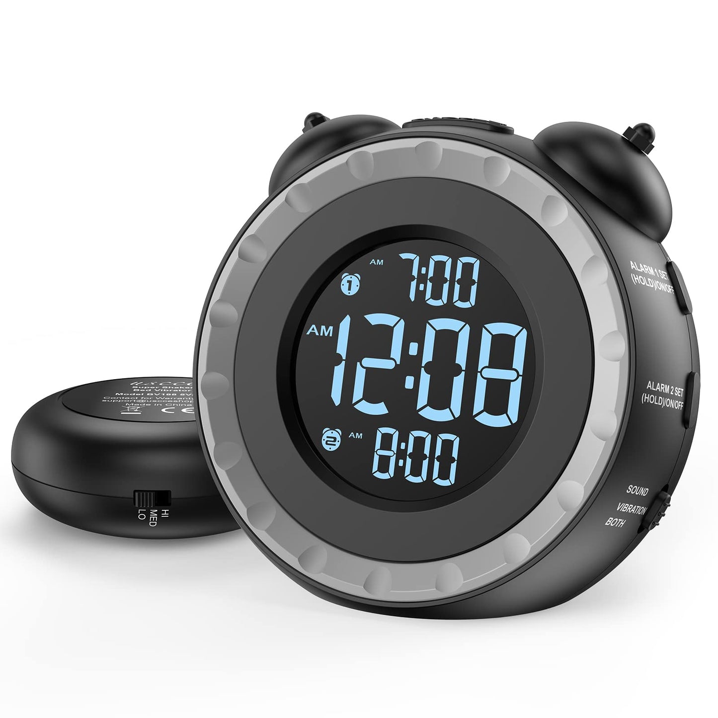 USCCE Loud Dual Alarm Clock with Bed Shaker - 0-100% Dimmer, Vibrating Alarm Clock for Heavy Sleepers or Hearing Impaired, Easy to Set, USB Charging Port, Snooze, Battery Backup