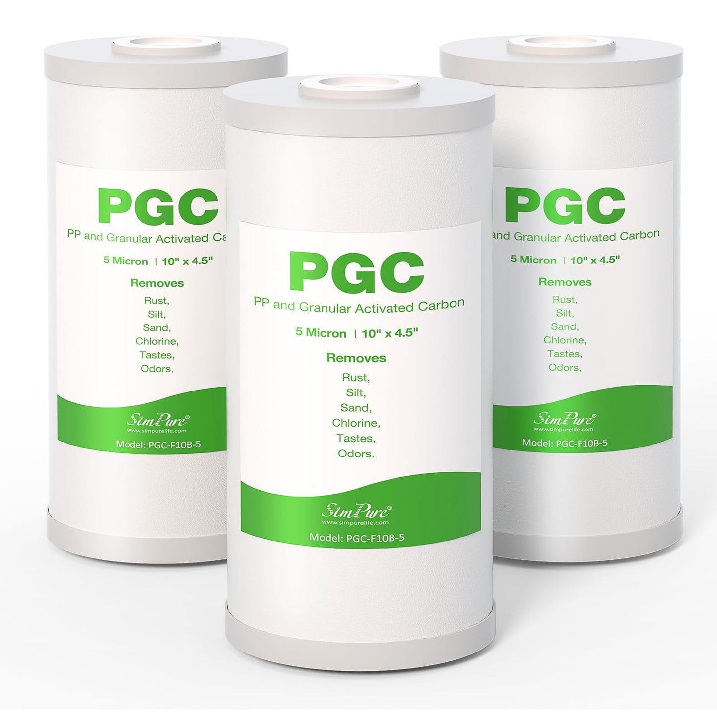 5 Micron 10" x 4.5" Sediment and Carbon Whole House Water Filters SimPure Replacement Cartridge for GE FXHTC, GXWH40L, RFC-BB / 155141-43, FC15B, HB18B, WRC25HD, WDGD-5005, W10-PR, W15-PR, 3-Pack