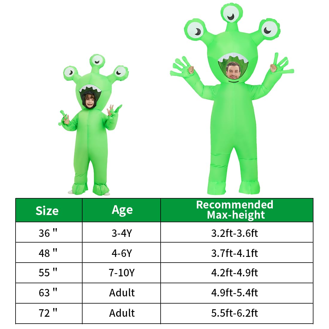 COMIN Halloween Inflatable Alien Costume Kids Cosplay Costumes Funny Ride on Blow Up Costumes Alien Suit for Teens (48'')