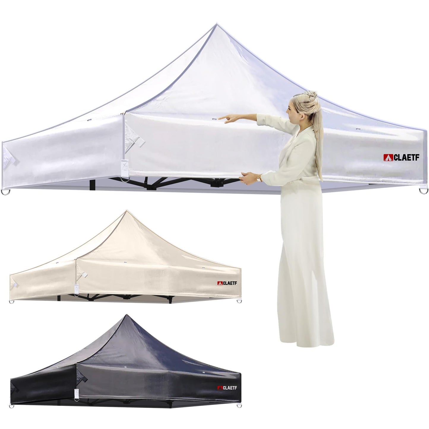 CLAETF Heavy Duty Pop Up Canopy Tent-8 Drainage Holes,Waterproof & UPF 50+,4 Sandbags,8 Stakes for Commercial,Outdoor Events Instant Set Up,(10x10) (White-1, 10x10)