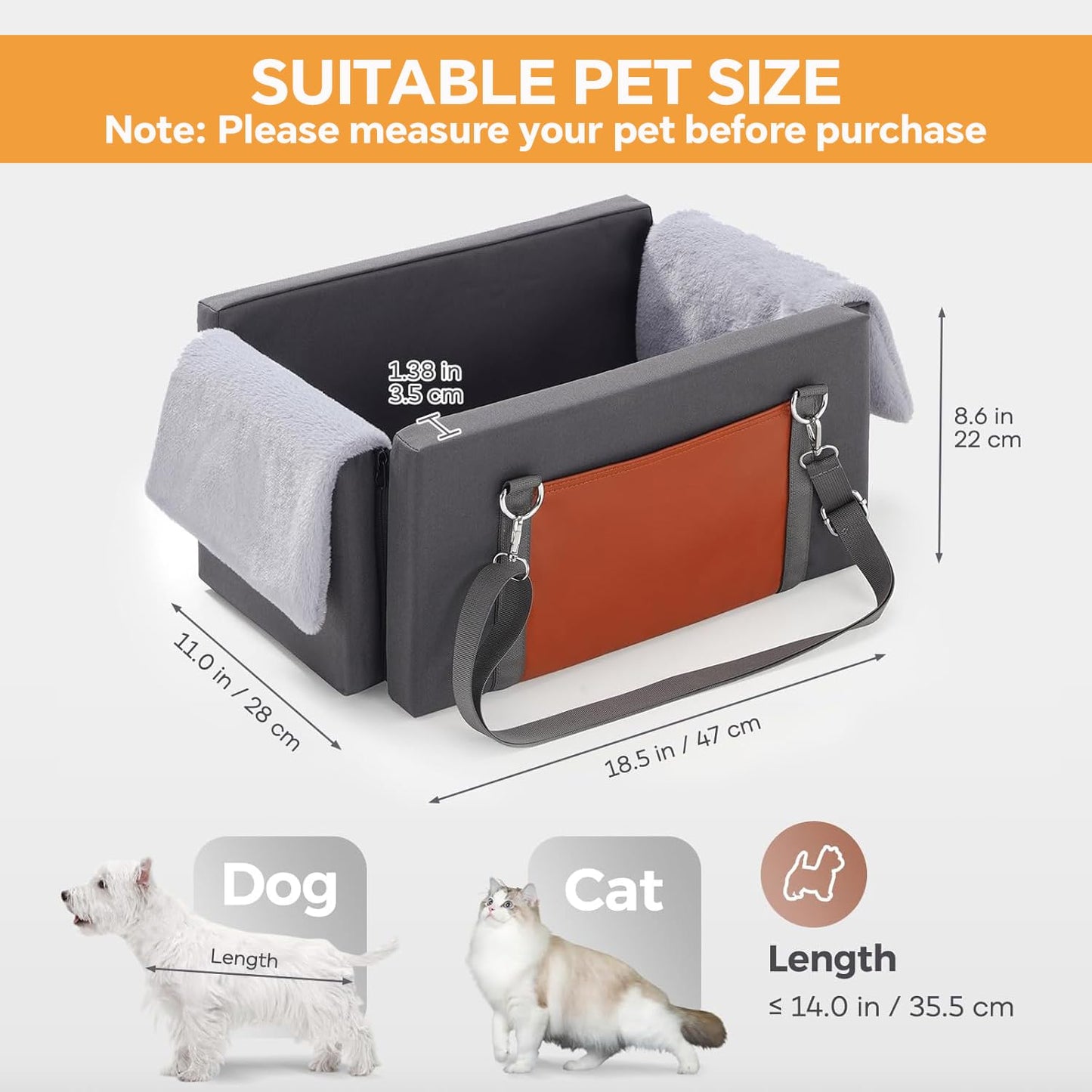 Avont Center Console Dog Car Seat, Armrest Middle Console Booster Travel Carrier for Small Dogs Cats, Well-Cushioned, Anti-Anxiety -Dark Grey